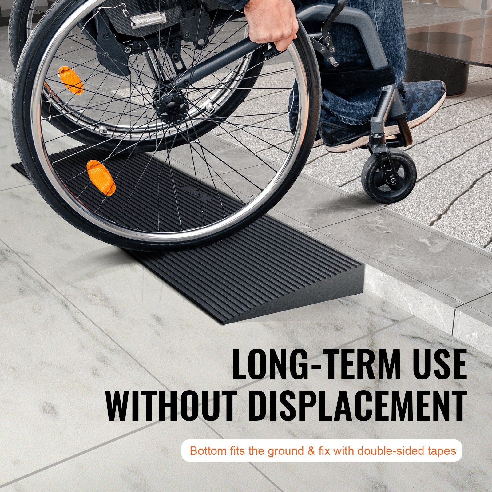 VEVOR 4 cm Rise Cuttable Threshold Ramp for Sweeping Robot, 90 cm Wide Natural Rubber Wheelchair Ramp, Non-Slip Solid Rubber Ramp with Double-Sided Tape for Doorways, Driveways, Bathroom, Smooth Tile 6