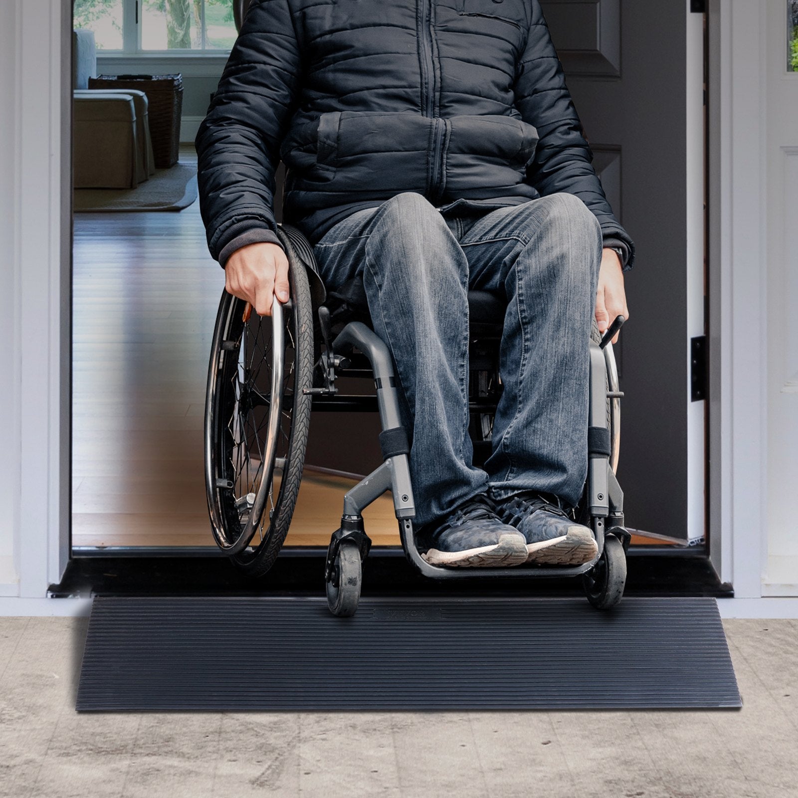 VEVOR 4 cm Rise Cuttable Threshold Ramp for Sweeping Robot, 90 cm Wide Natural Rubber Wheelchair Ramp, Non-Slip Solid Rubber Ramp with Double-Sided Tape for Doorways, Driveways, Bathroom, Smooth Tile 8