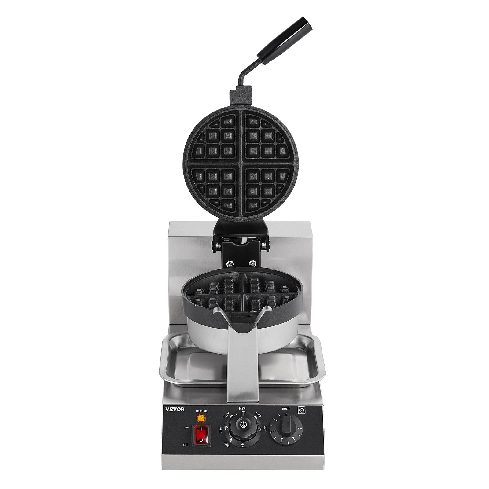 VEVOR Commercial Waffle Maker, 1300W Round Waffle Baker Machine, Non-Stick Stainless Steel Belgian Waffle Iron, Temperature and Time Control, 180° Rotatable, for Restaurant Bakery Snack Bar Family 11
