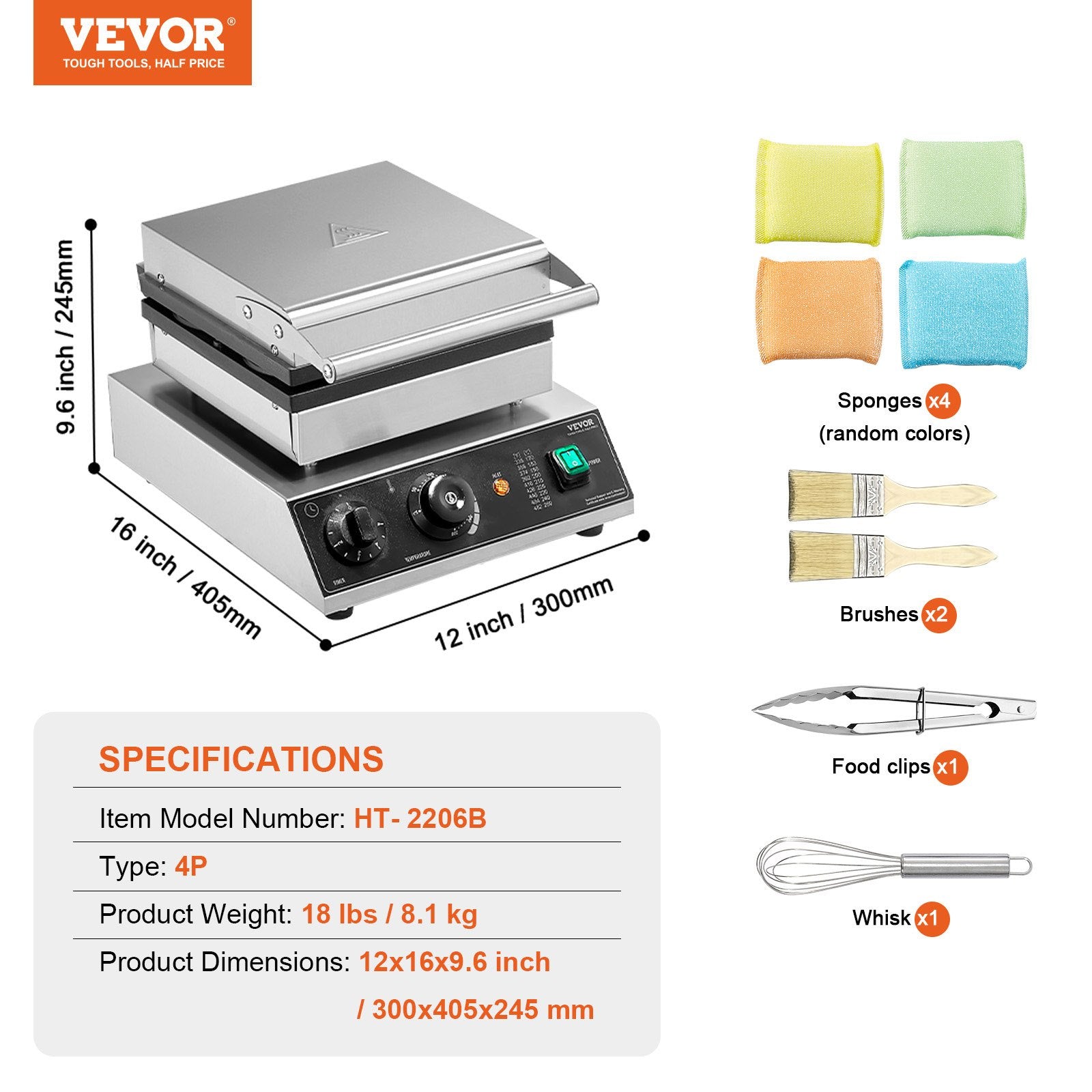 VEVOR Commercial Waffle Maker, 4PCS Round Waffle Baker Machine,1750W Non-Stick Stainless Steel Belgian Waffle Iron with Temperature and Time Control, for Restaurant Bakery Snack Bar Family 7