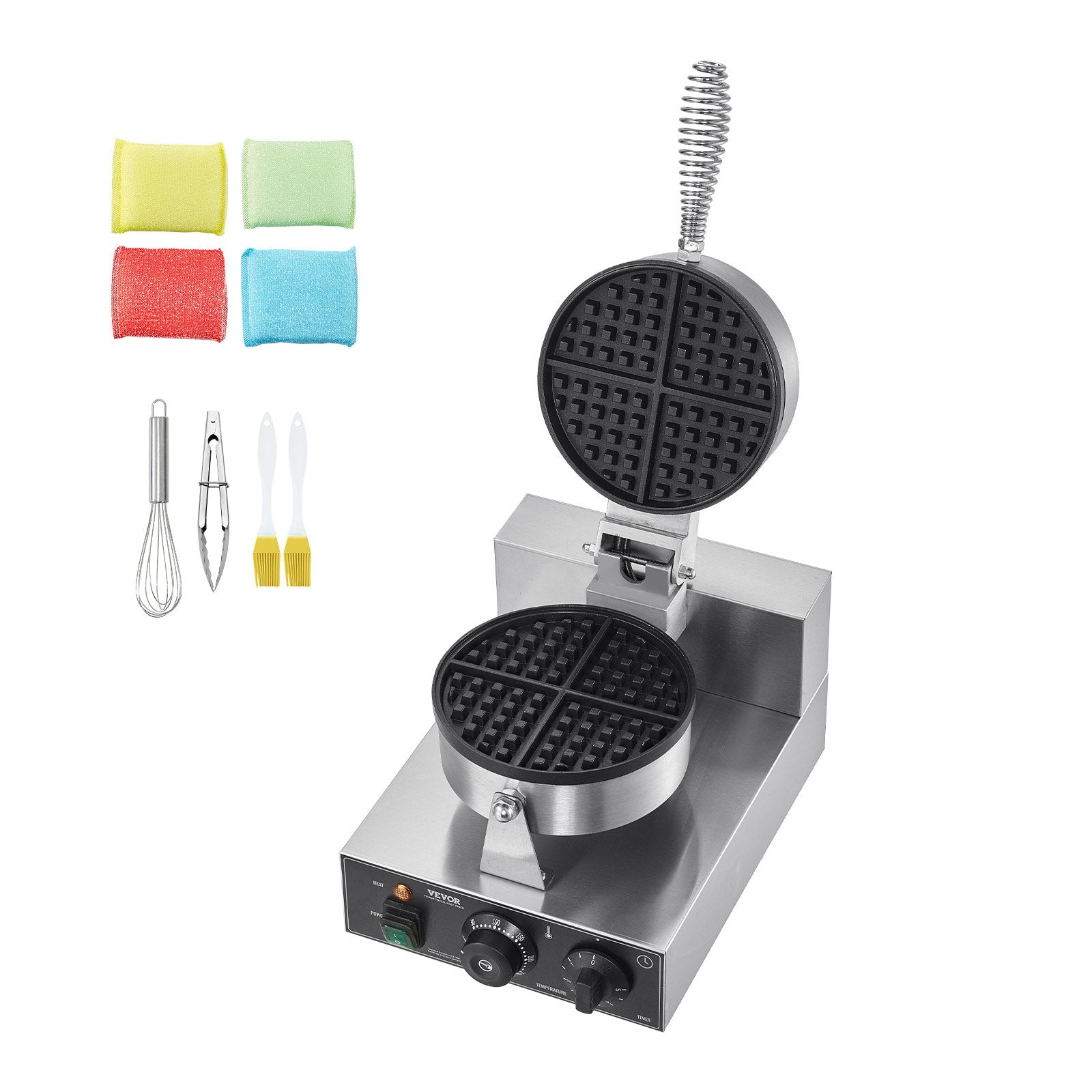 VEVOR Commercial Waffle Maker, 1230W Round Waffle Baker Machine, Non-Stick Stainless Steel Belgian Waffle Iron with Temperature and Time Control, Handle, for Restaurant Bakery Snack Bar Family 9