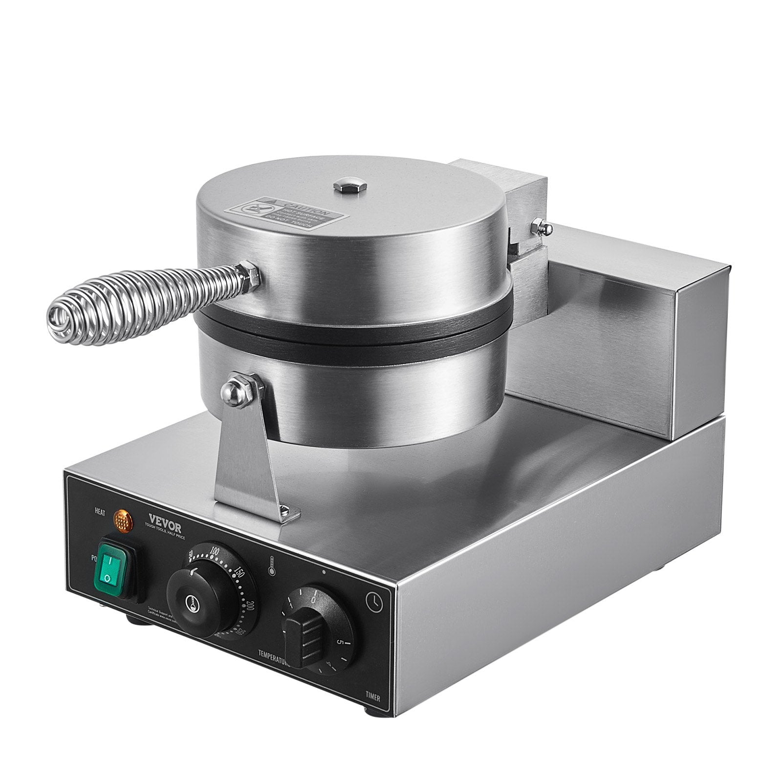 VEVOR Commercial Waffle Maker, 1230W Round Waffle Baker Machine, Non-Stick Stainless Steel Belgian Waffle Iron with Temperature and Time Control, Handle, for Restaurant Bakery Snack Bar Family 10