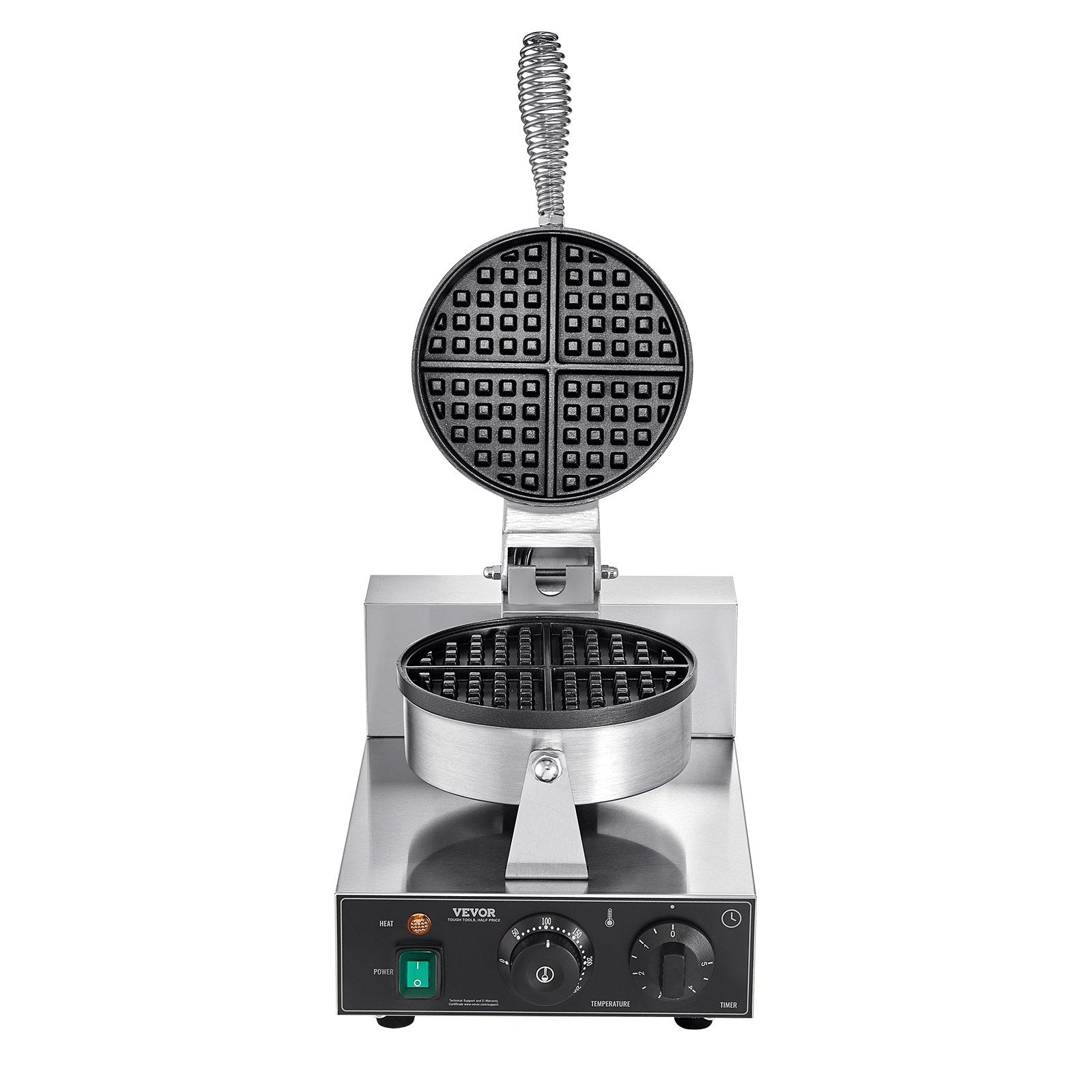 VEVOR Commercial Waffle Maker, 1230W Round Waffle Baker Machine, Non-Stick Stainless Steel Belgian Waffle Iron with Temperature and Time Control, Handle, for Restaurant Bakery Snack Bar Family 11