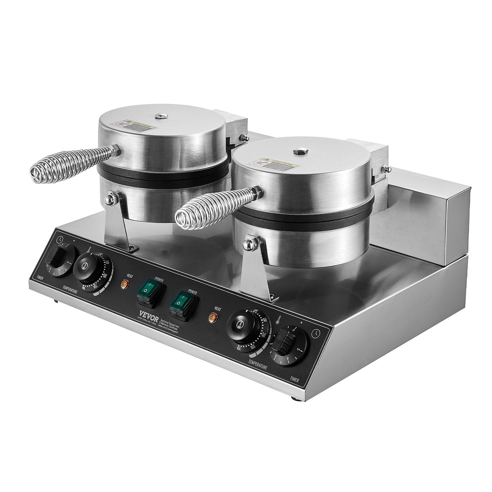 VEVOR Commercial Waffle Maker, Dual-Head Round Waffle Baker Machine, 2460W Non-Stick Stainless Steel Belgian Waffle Iron with Temp and Time Control, Handle, for Restaurant Bakery Snack Bar Family 10