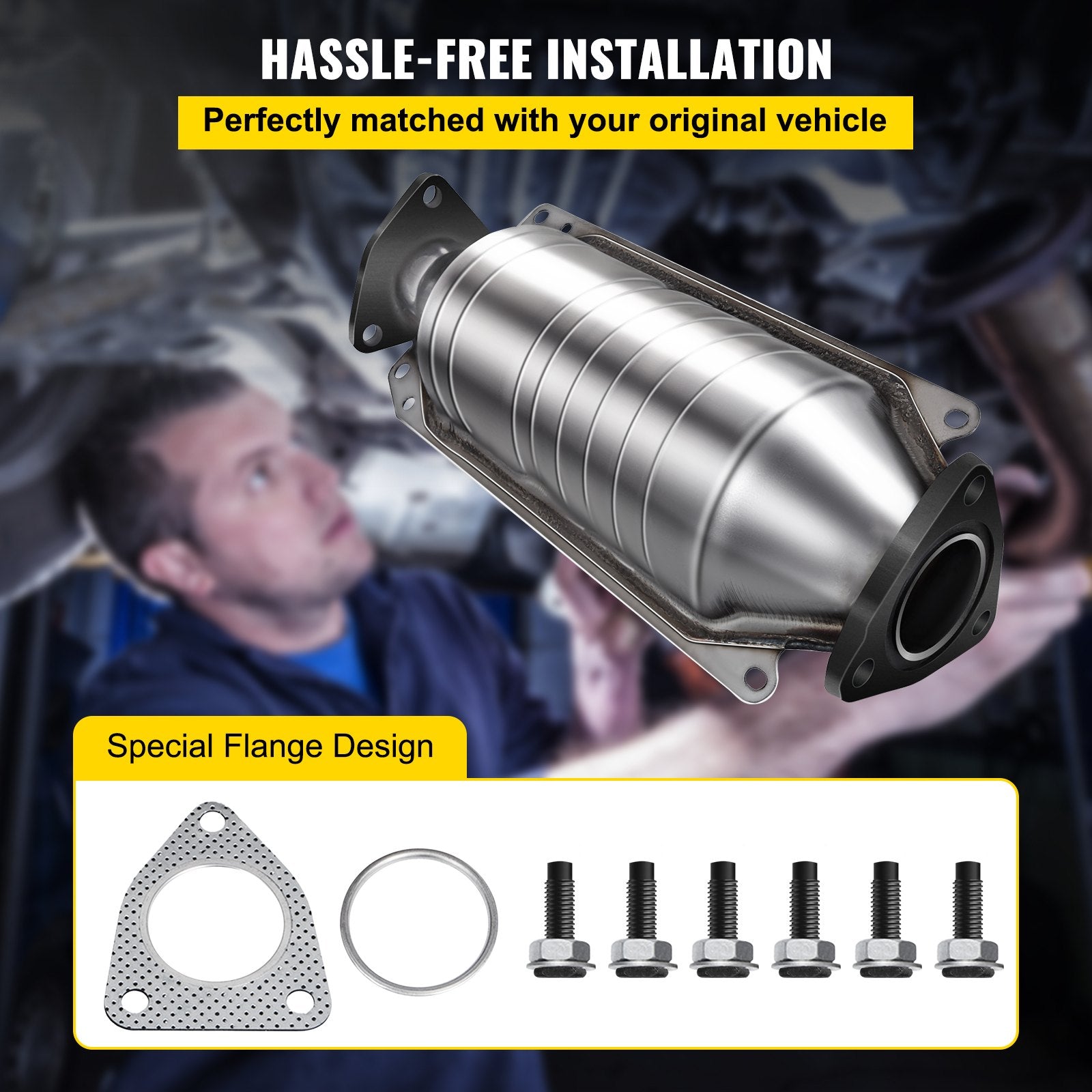 VEVOR Catalytic Converter Compatible with 1998-2002 Honda Accord 2.3L, Direct-Fit High Flow Series Cat Converter, Stainless Steel Exhaust Converter Pipe with Flange Design & Gasket (OBD III Compliant) 5