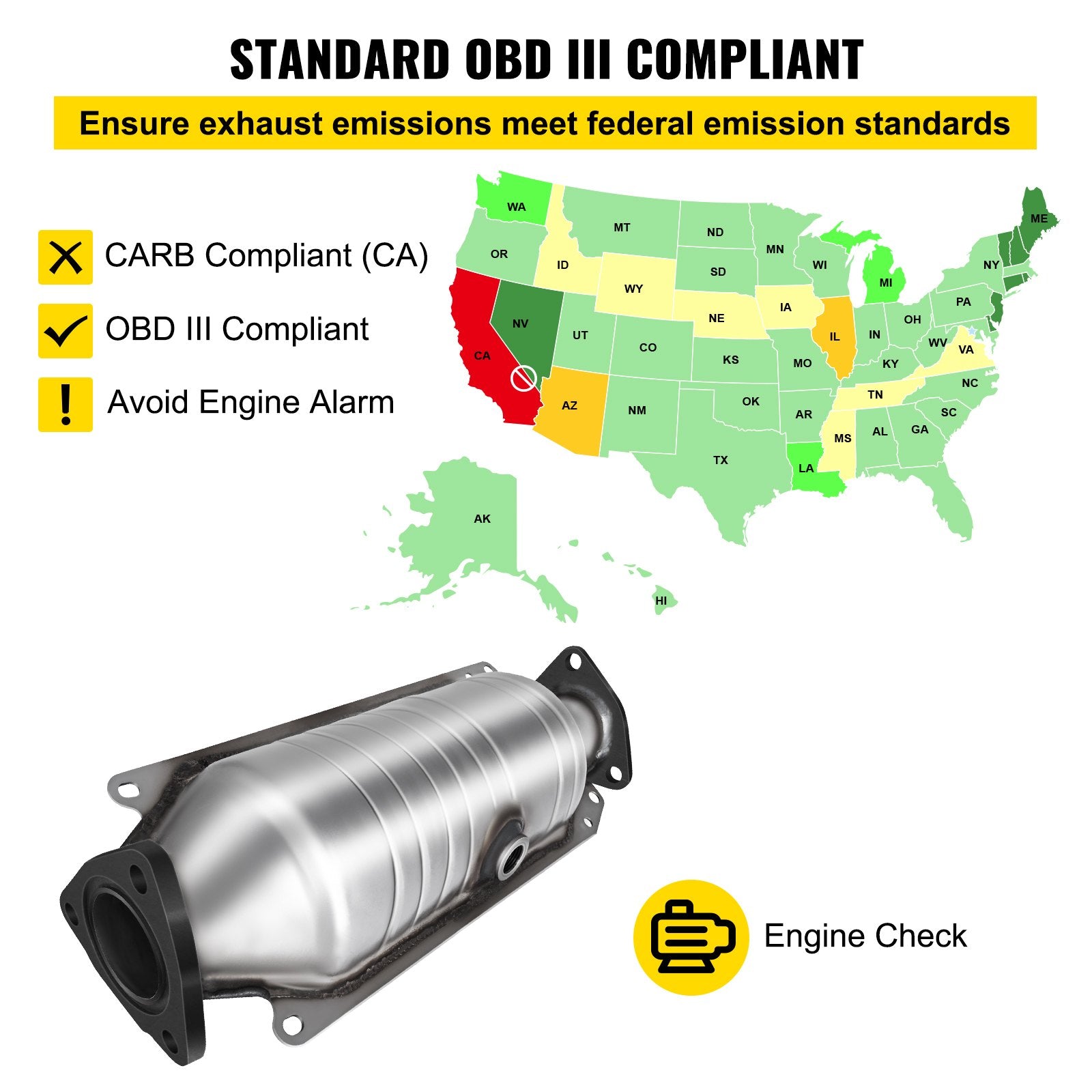 VEVOR Catalytic Converter Compatible with 1998-2002 Honda Accord 2.3L, Direct-Fit High Flow Series Cat Converter, Stainless Steel Exhaust Converter Pipe with Flange Design & Gasket (OBD III Compliant) 6