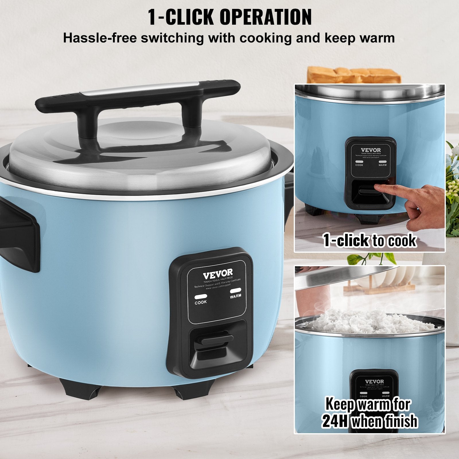 VEVOR Commercial Rice Cooker, 50-Cup Rice Cooker, 10 Liter Large Rice Cooker and Warmer with Nonstick Inner Pot, Fast Cooking and 24-Hour Keep Warm, with Rice Cup and Paddle, for Restaurant 6