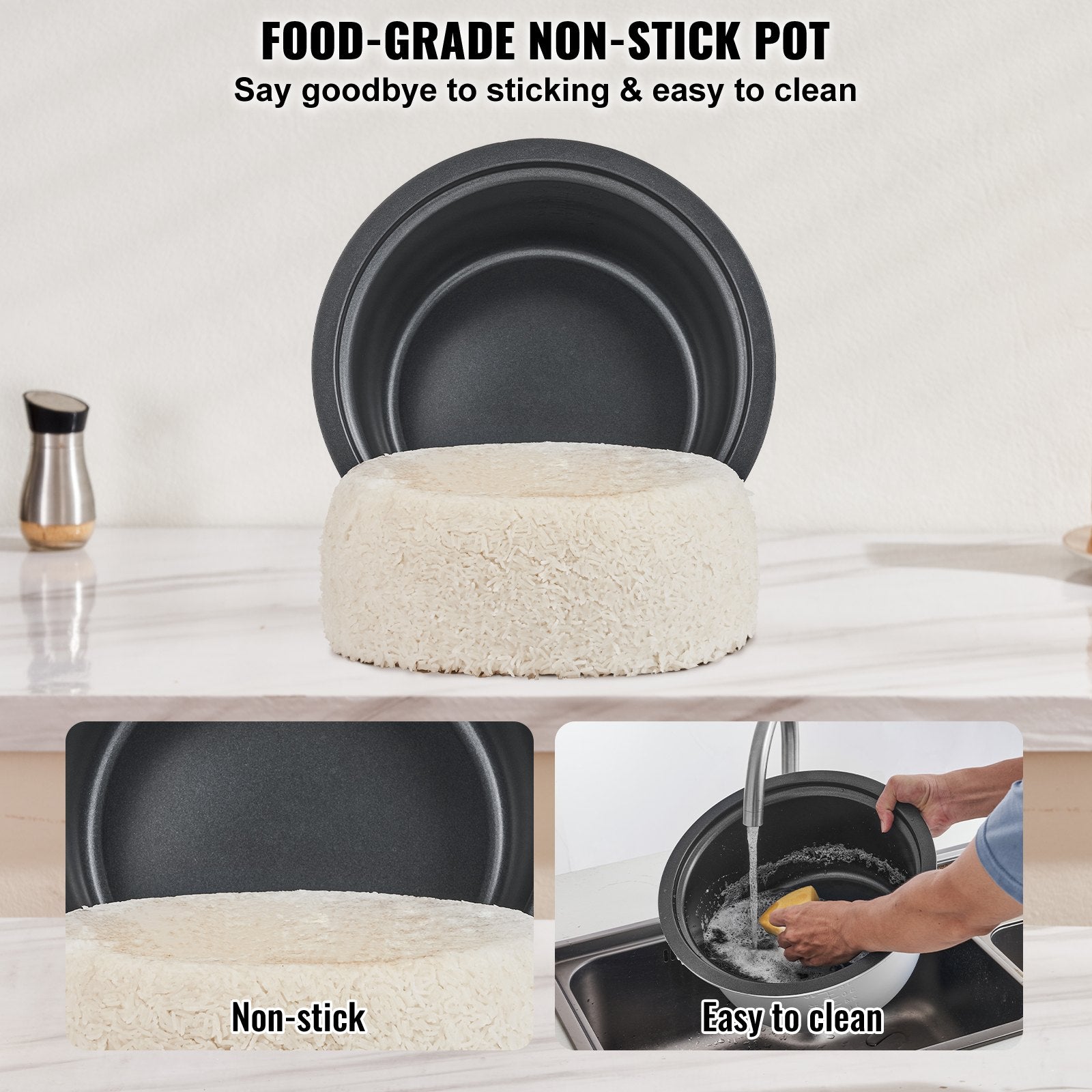 VEVOR Commercial Rice Cooker, 60-Cup Rice Cooker, 13 Liter Large Rice Cooker and Warmer with Nonstick Inner Pot, Fast Cooking and 24-Hour Keep Warm, with Rice Cup and Paddle, for Restaurant 4