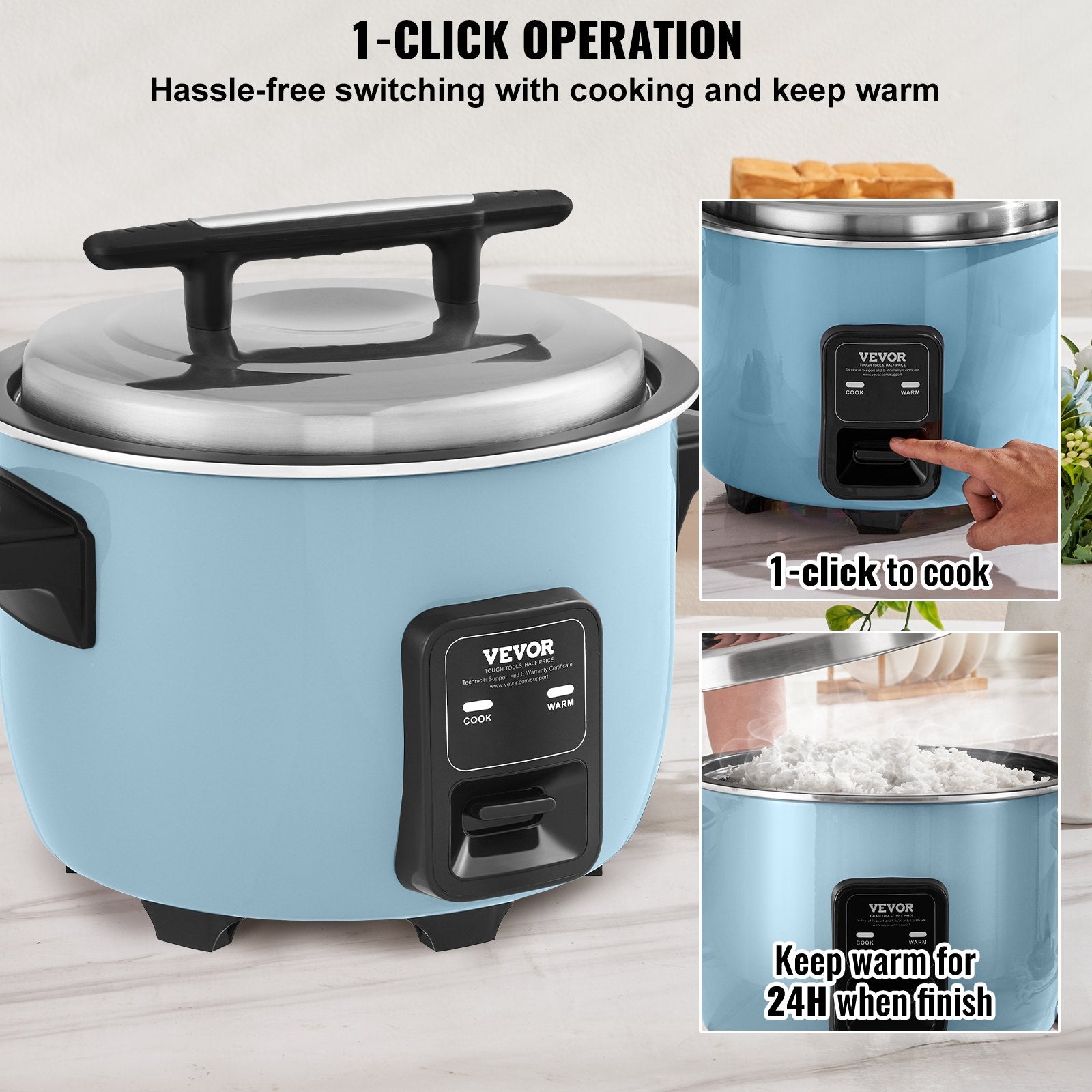 VEVOR Commercial Rice Cooker, 40-Cup Rice Cooker, 8 Liter Large Rice Cooker and Warmer with Nonstick Inner Pot, Fast Cooking and 24-Hour Keep Warm, with Rice Cup and Paddle, for Restaurant 6