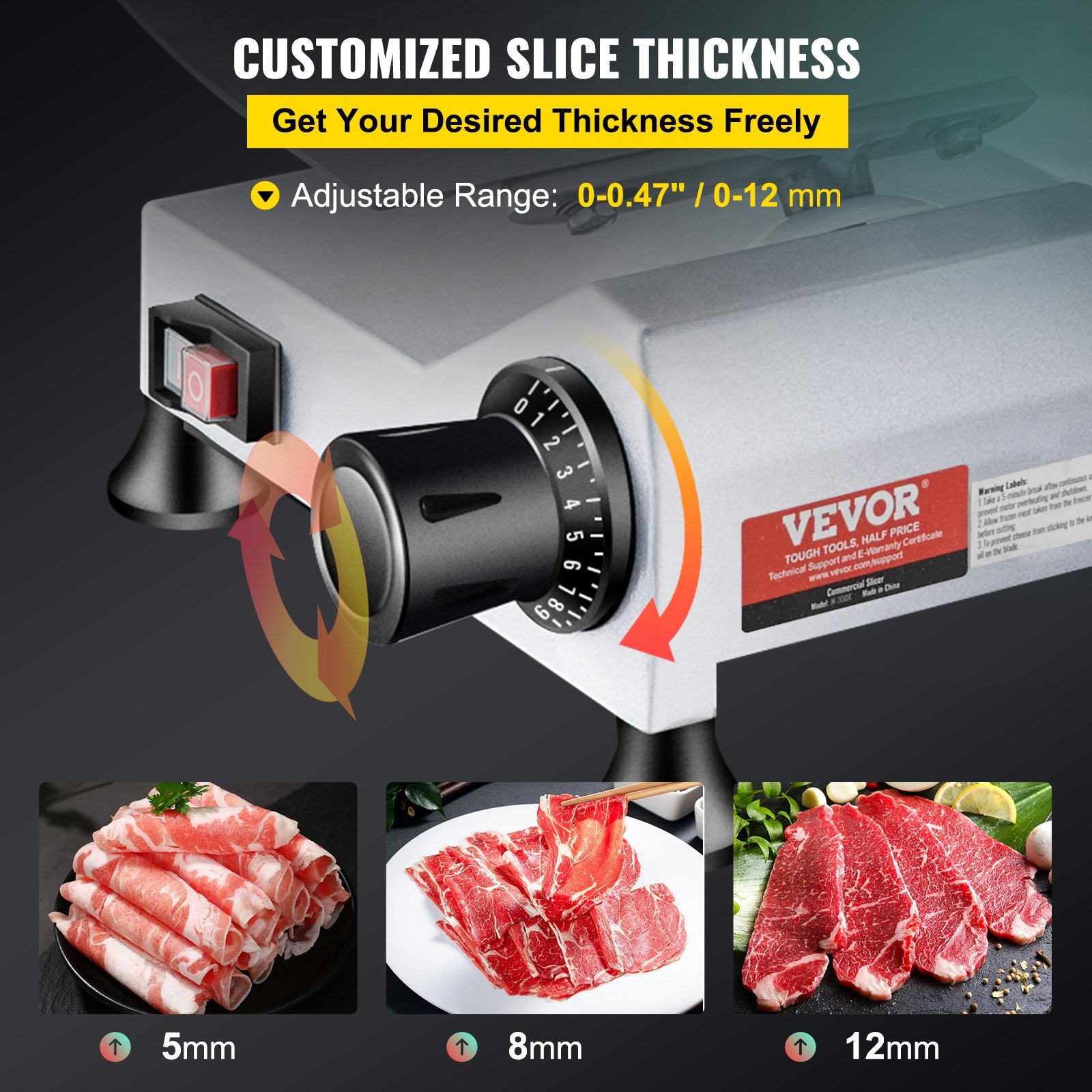 VEVOR Commercial Meat Slicer, 240W Electric Deli Food Slicer, 10 inch Carbon Steel Blade Electric Food Slicer, 350-400RPM Meat Slicer, 0 - 0.47 inch Adjustable Thickness for Commercial and Home Use 4