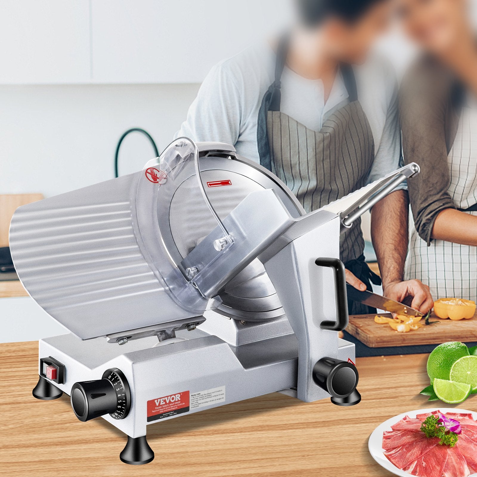 VEVOR Commercial Meat Slicer, 240W Electric Deli Food Slicer, 10 inch Carbon Steel Blade Electric Food Slicer, 350-400RPM Meat Slicer, 0 - 0.47 inch Adjustable Thickness for Commercial and Home Use 8
