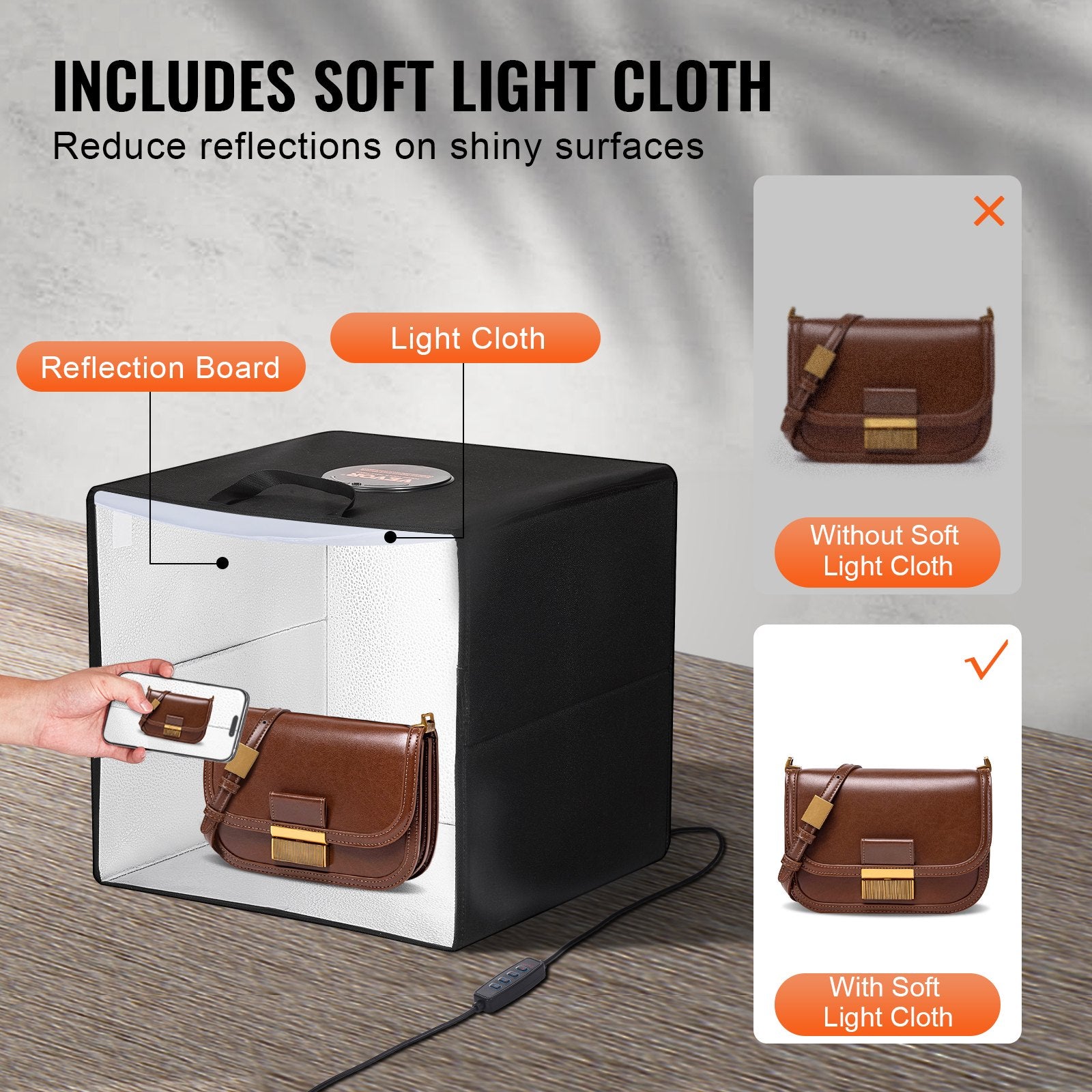 VEVOR Photo Studio Light Box 3000-5600K 6 Double-Sided Color Backdrops, 31.5 x 31 x 31 cm 5