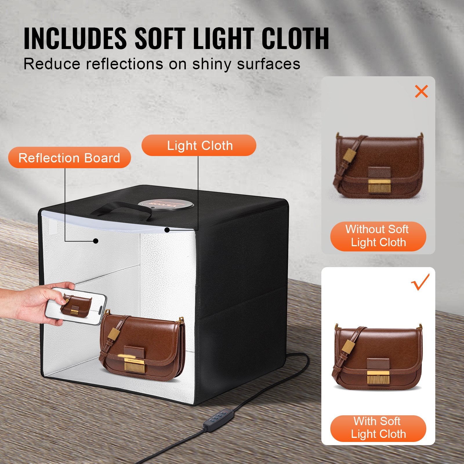 VEVOR Photo Studio Light Box 3000-5600K 6 Double-Sided Color Backdrops, 41 x 40 x 39 cm 5