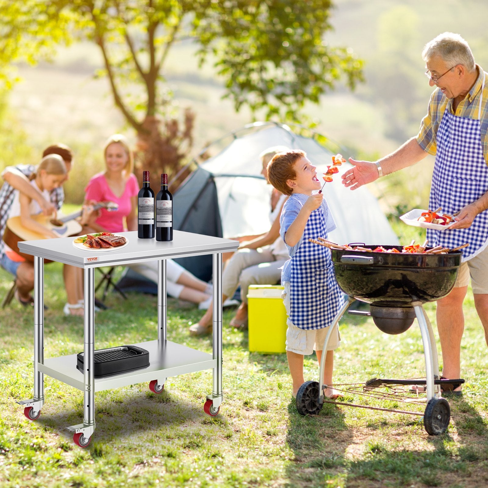 VEVOR Stainless Steel Work Table 36x24 Inch with 4 Wheels Commercial Food Prep Worktable with Casters Heavy Duty Work Table for Commercial Kitchen Restaurant 8