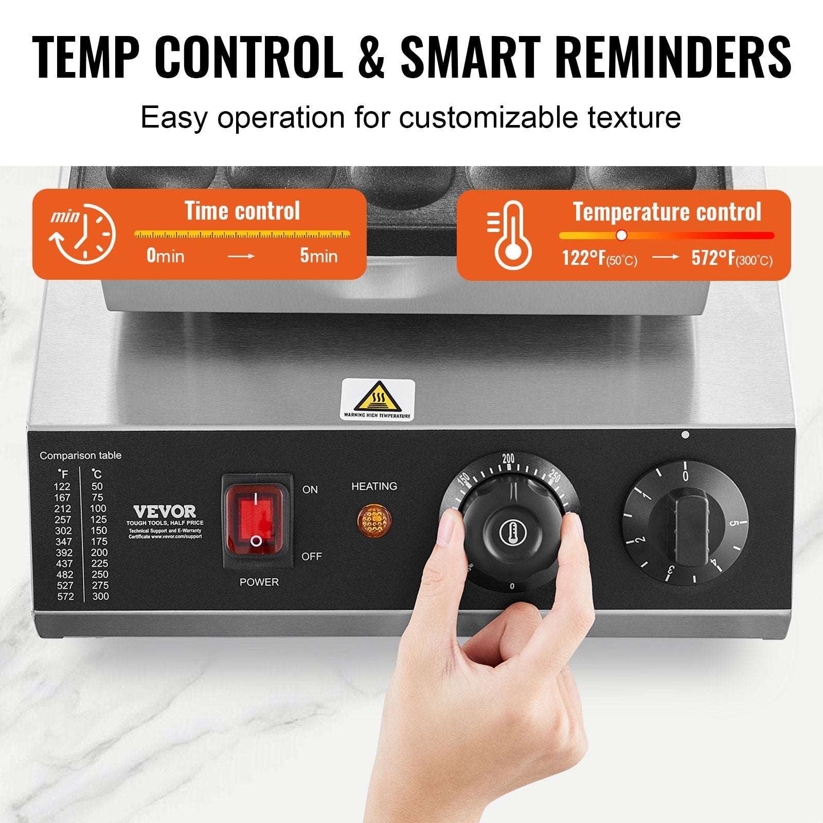 VEVOR Mini Dutch Pancake Maker, 25PCS 43mm Diameter Dorayaki Baker Machine, 1700W Commercial Electric Poffertjes Grill, Non-stick Stainless Steel, Temp & Time Control, for Home Kitchen Restaurant 3