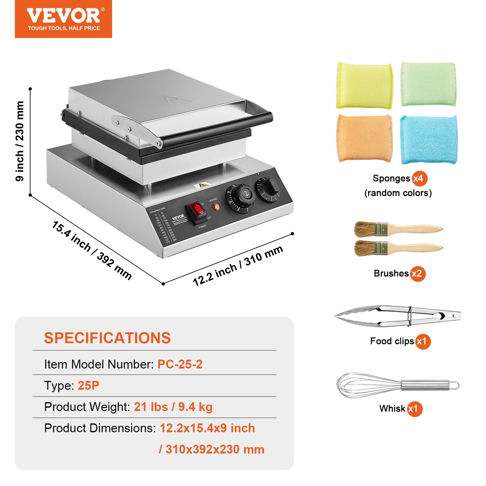 VEVOR Mini Dutch Pancake Maker, 25PCS 43mm Diameter Dorayaki Baker Machine, 1700W Commercial Electric Poffertjes Grill, Non-stick Stainless Steel, Temp & Time Control, for Home Kitchen Restaurant 7