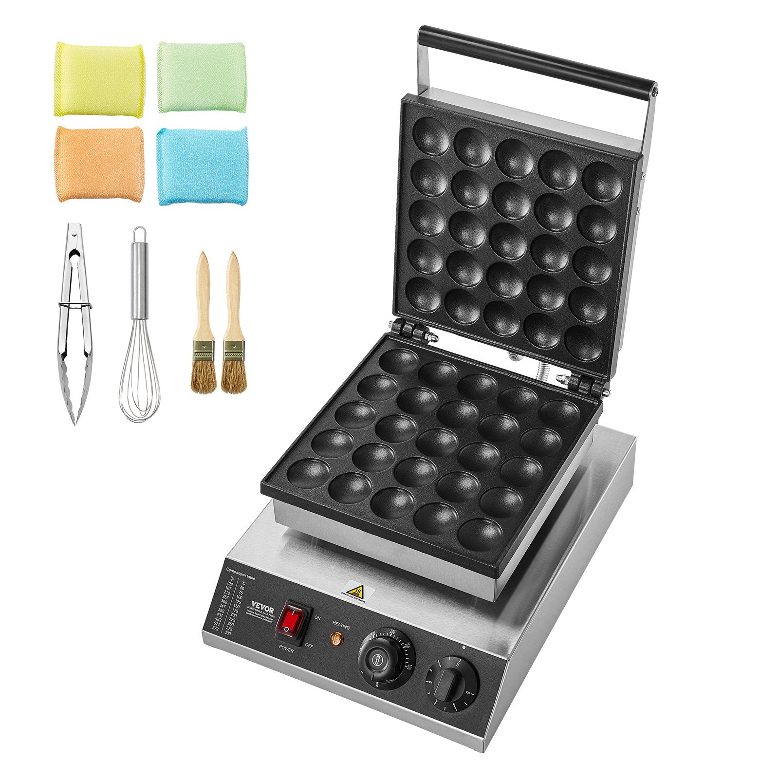 VEVOR Mini Dutch Pancake Maker, 25PCS 43mm Diameter Dorayaki Baker Machine, 1700W Commercial Electric Poffertjes Grill, Non-stick Stainless Steel, Temp & Time Control, for Home Kitchen Restaurant 9