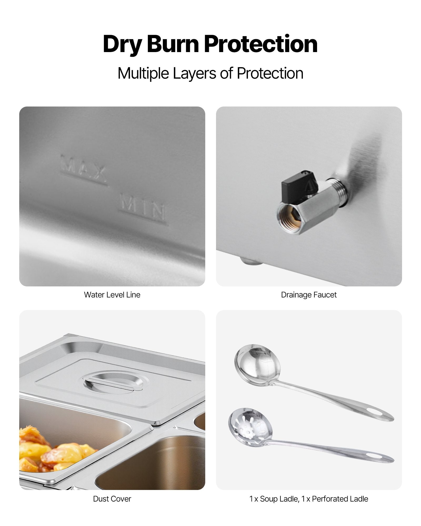 VEVOR Commercial Food Warmer, 1500W Electric Stainless Steel Steam Food Warmer with Lid, 4-Pan Fast Heating Countertop Buffet Bain Marie with Soup & Perforated Ladles, for Catering, Restaurant, Party 6