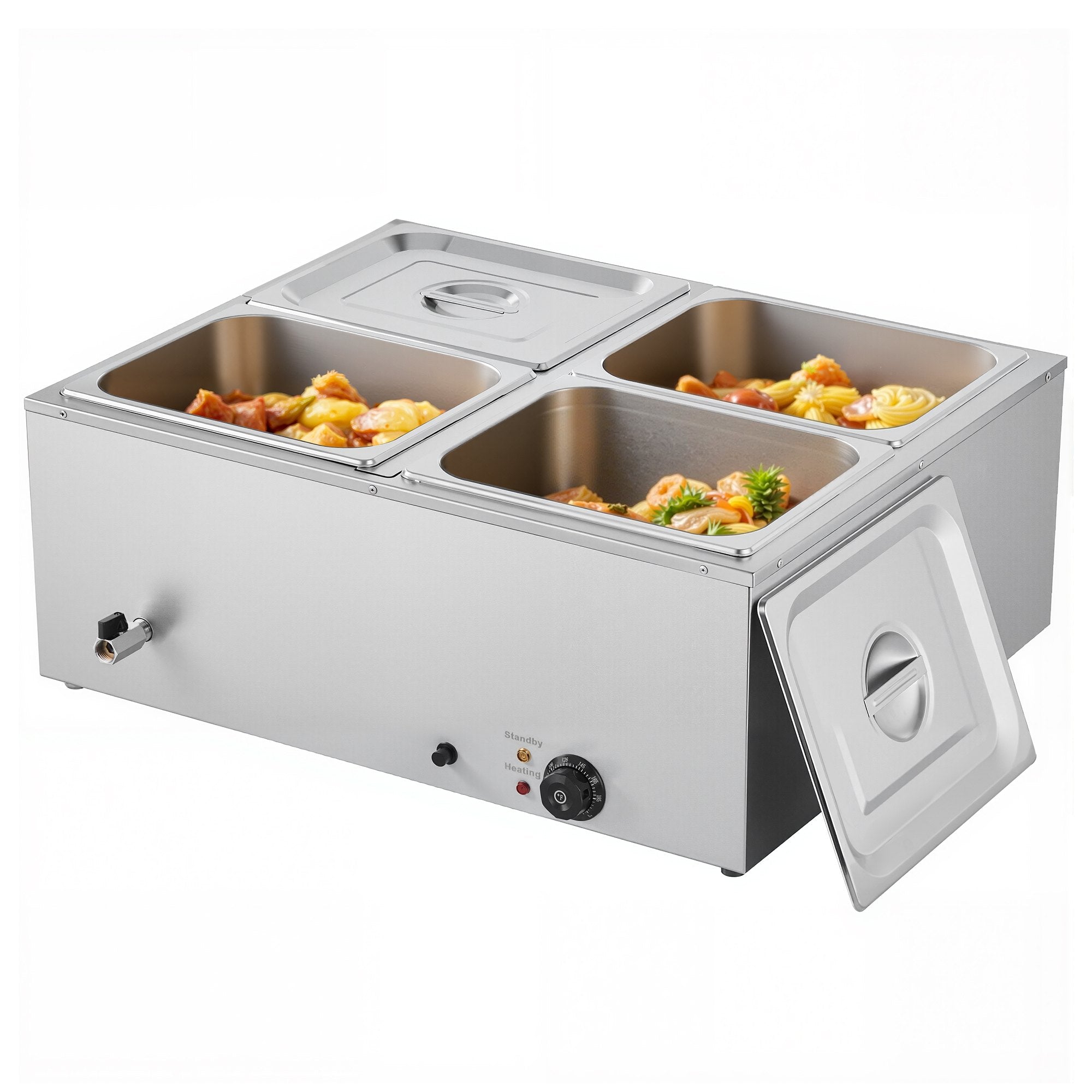 VEVOR Commercial Food Warmer, 1500W Electric Stainless Steel Steam Food Warmer with Lid, 4-Pan Fast Heating Countertop Buffet Bain Marie with Soup & Perforated Ladles, for Catering, Restaurant, Party 9