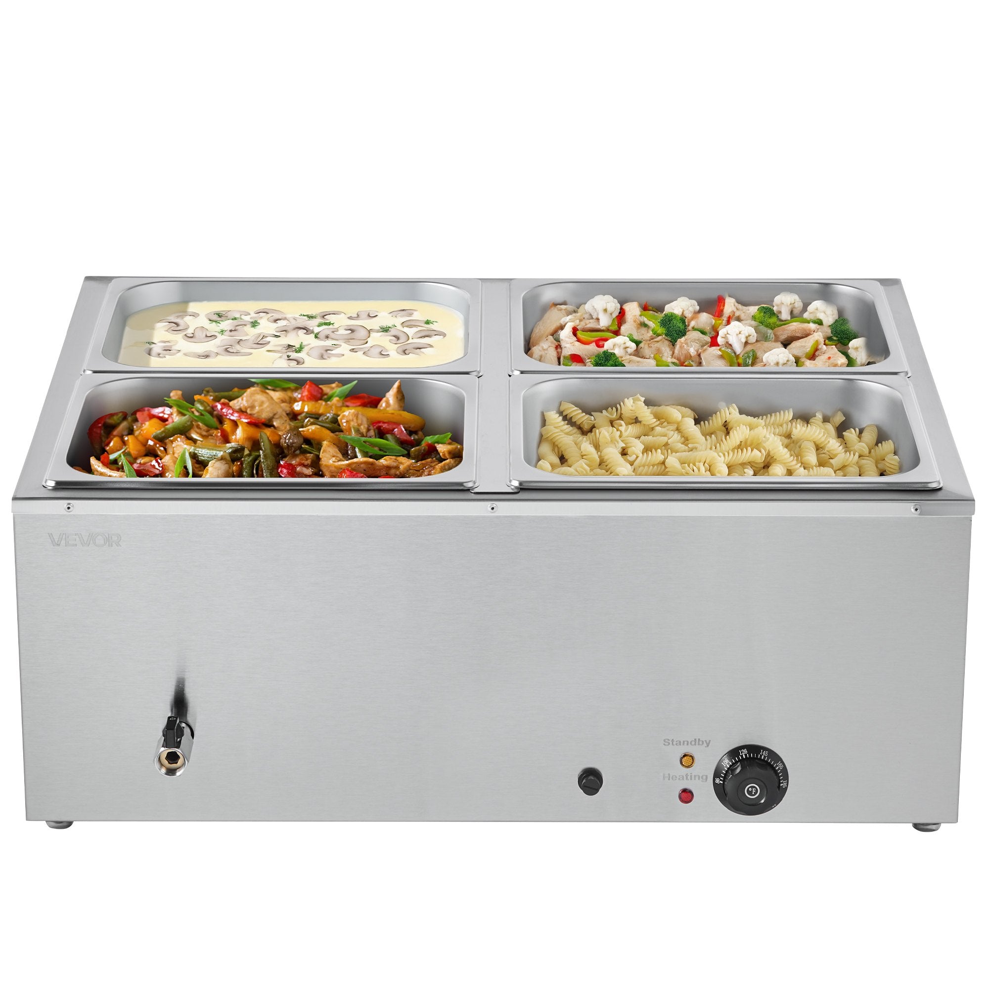 VEVOR Commercial Food Warmer, 1500W Electric Stainless Steel Steam Food Warmer with Lid, 4-Pan Fast Heating Countertop Buffet Bain Marie with Soup & Perforated Ladles, for Catering, Restaurant, Party 11