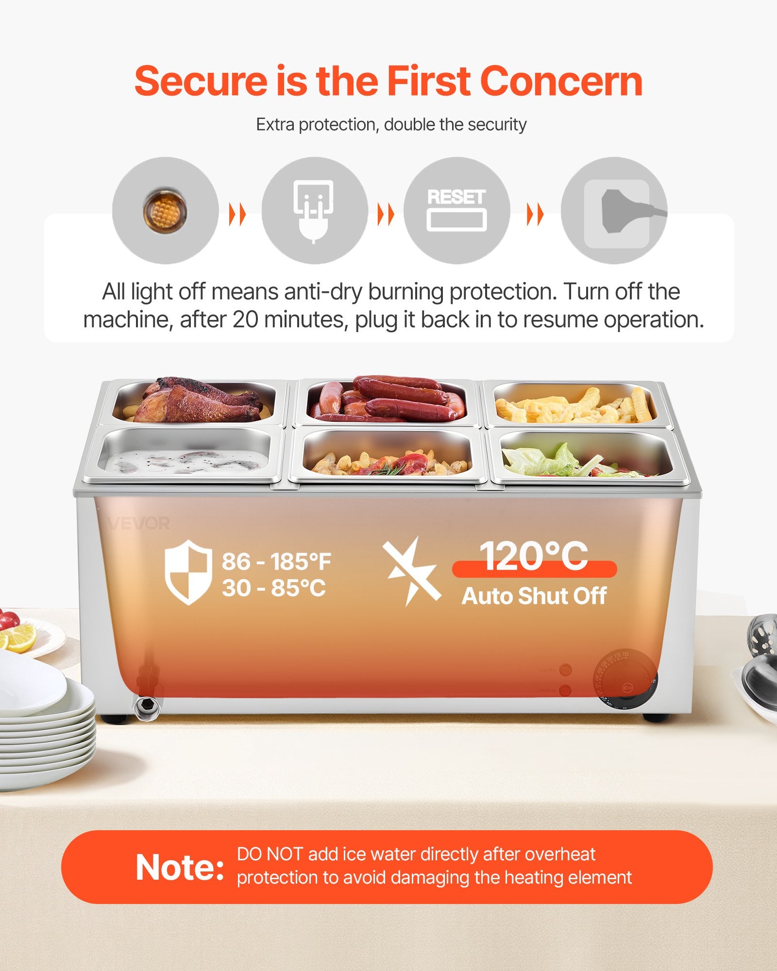 VEVOR Commercial Food Warmer, 6-Pan Electric Steam Table, 1200W Professional Countertop Stainless Steel Buffet Bain Marie with 30-85°C Temp Control for Catering, Buffet, Parties, Restaurants 6