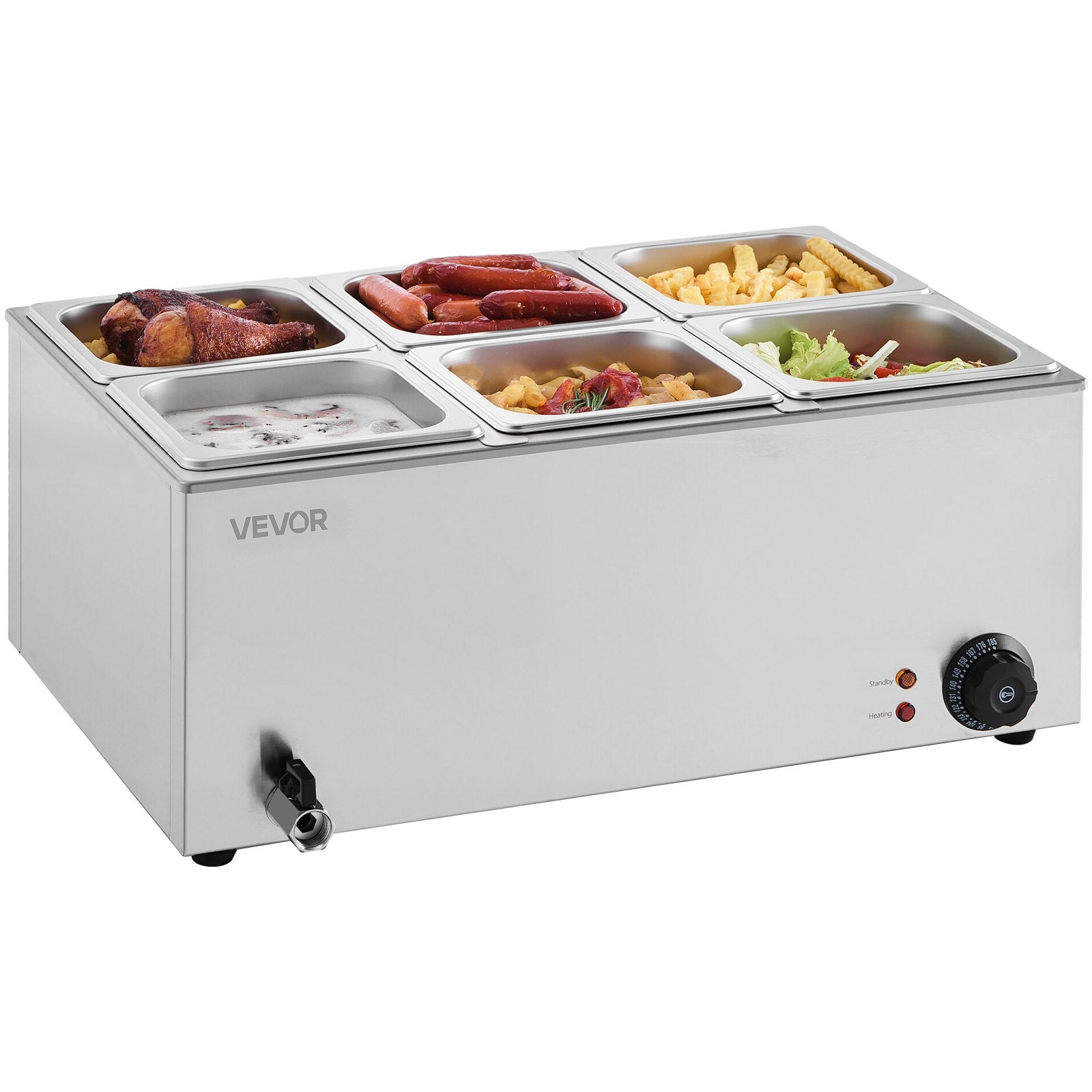 VEVOR Commercial Food Warmer, 6-Pan Electric Steam Table, 1200W Professional Countertop Stainless Steel Buffet Bain Marie with 30-85°C Temp Control for Catering, Buffet, Parties, Restaurants 9