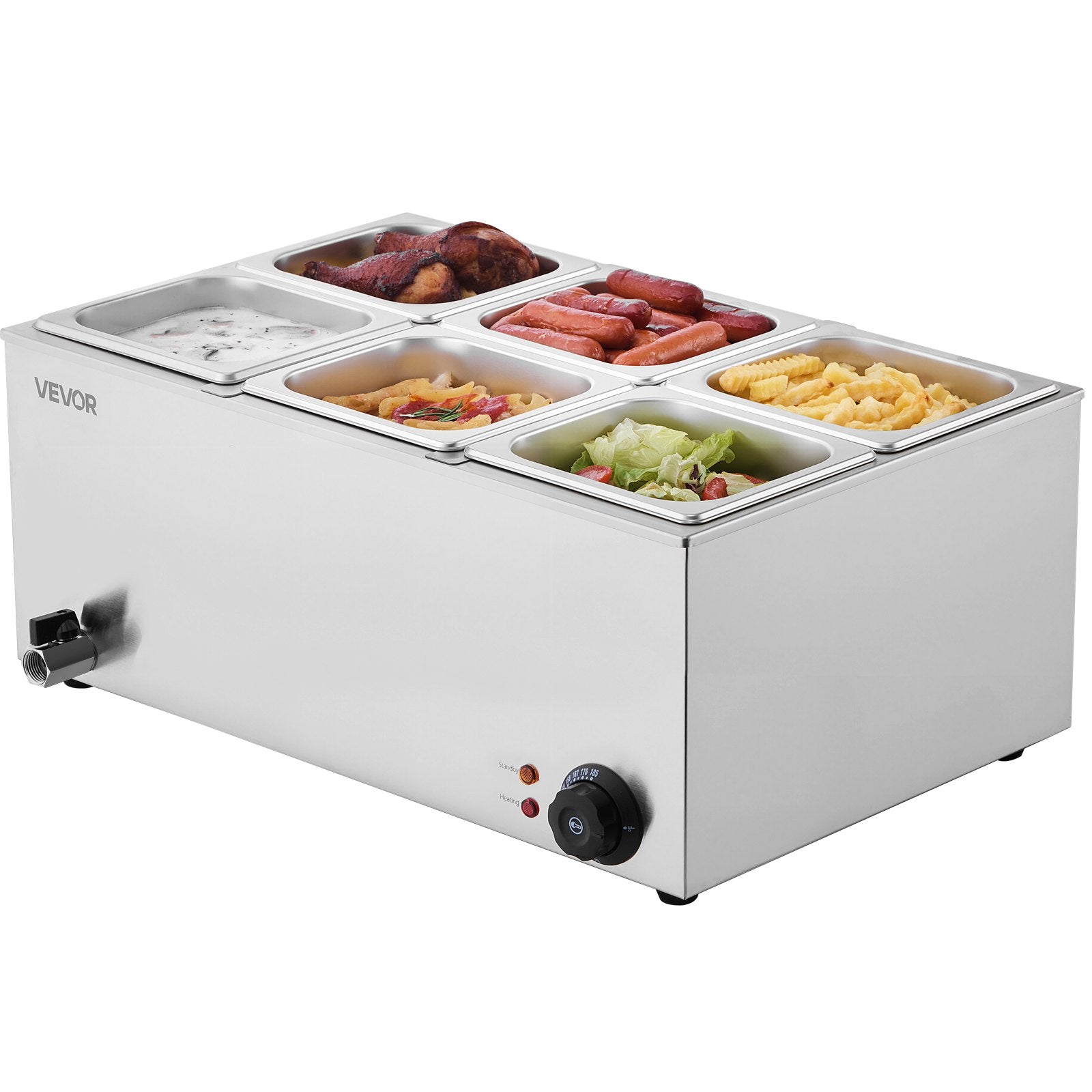 VEVOR Commercial Food Warmer, 6-Pan Electric Steam Table, 1200W Professional Countertop Stainless Steel Buffet Bain Marie with 30-85°C Temp Control for Catering, Buffet, Parties, Restaurants 10