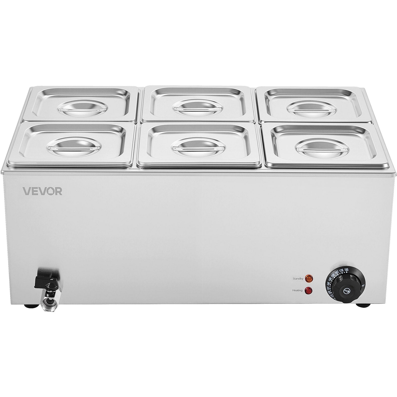 VEVOR Commercial Food Warmer, 6-Pan Electric Steam Table, 1200W Professional Countertop Stainless Steel Buffet Bain Marie with 30-85°C Temp Control for Catering, Buffet, Parties, Restaurants 11