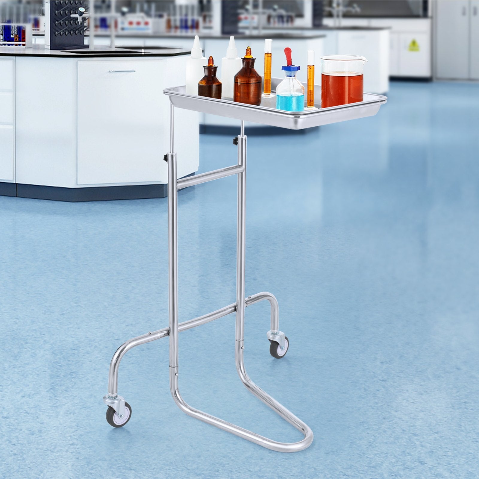VEVOR Stainless Steel Lab Cart with Single Tray & 2 Silent Wheels for Lab Clinic 8