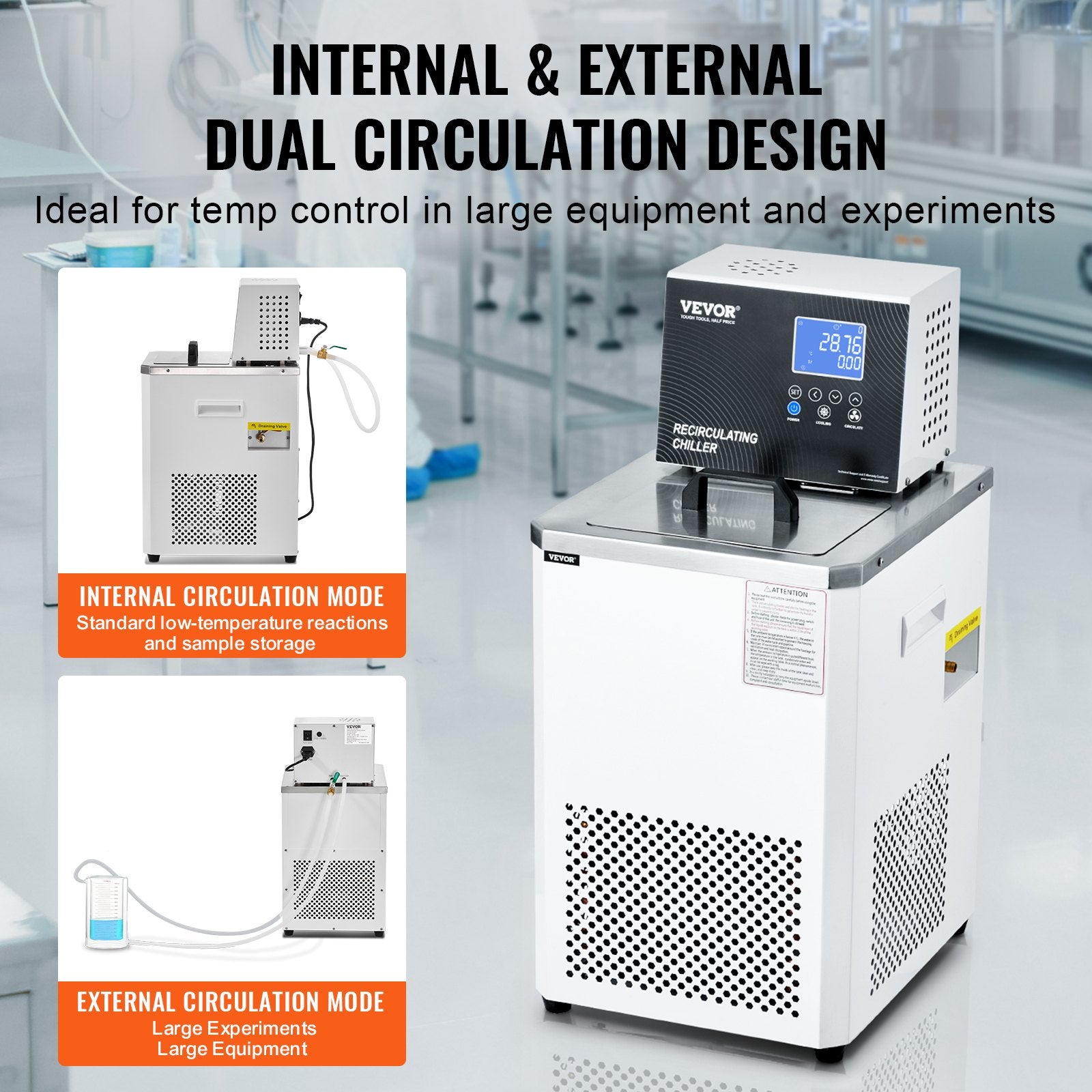 VEVOR Laboratory Chiller Circulator, 6L Chiller Lab Low Temperature Cooling Liquid, 23°F-212°F Circulator Pump Chiller, LCD Display, 304 Stainless Steel Water Bath Recirculating Water Cooling Chiller 5