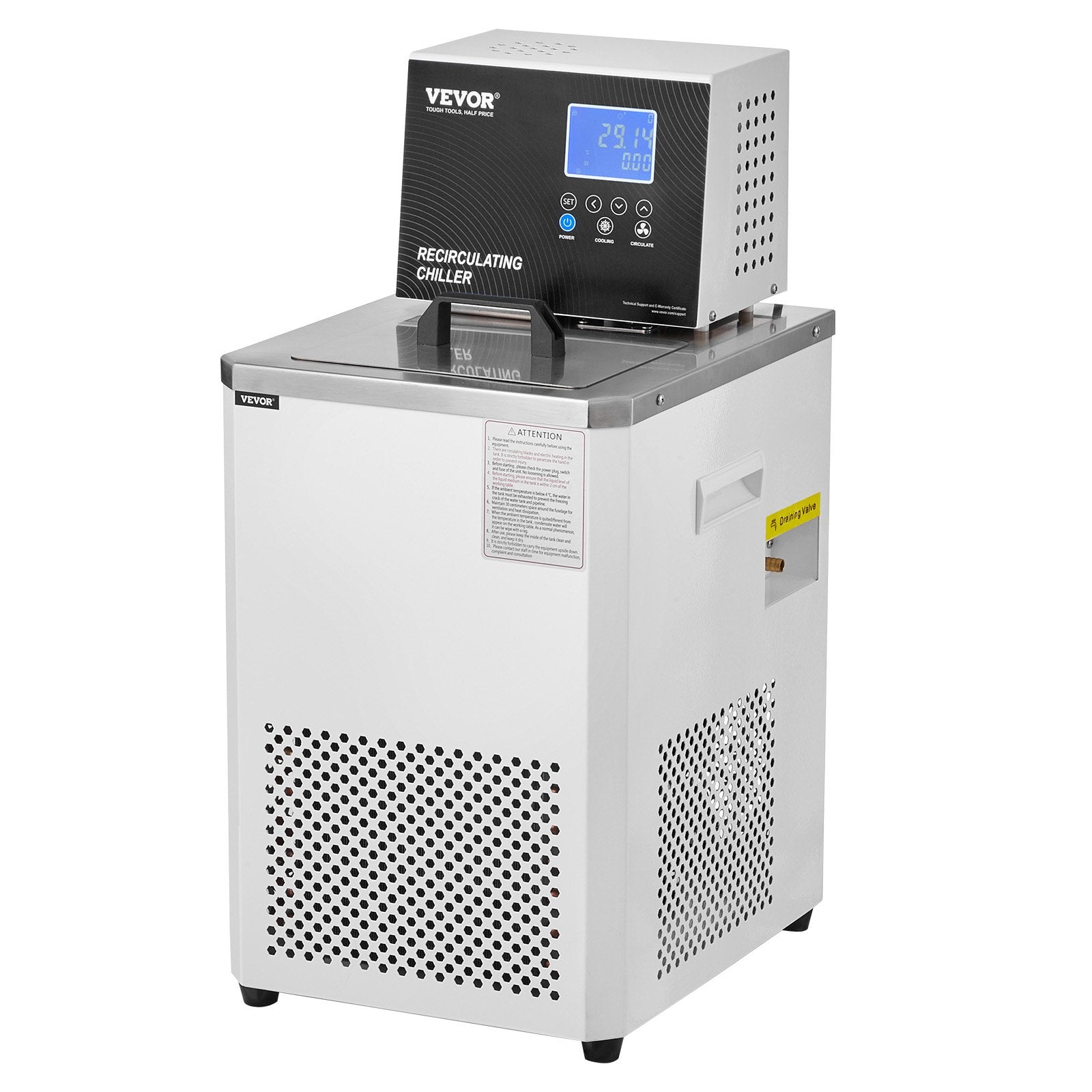 VEVOR Laboratory Chiller Circulator, 6L Chiller Lab Low Temperature Cooling Liquid, 23°F-212°F Circulator Pump Chiller, LCD Display, 304 Stainless Steel Water Bath Recirculating Water Cooling Chiller 10