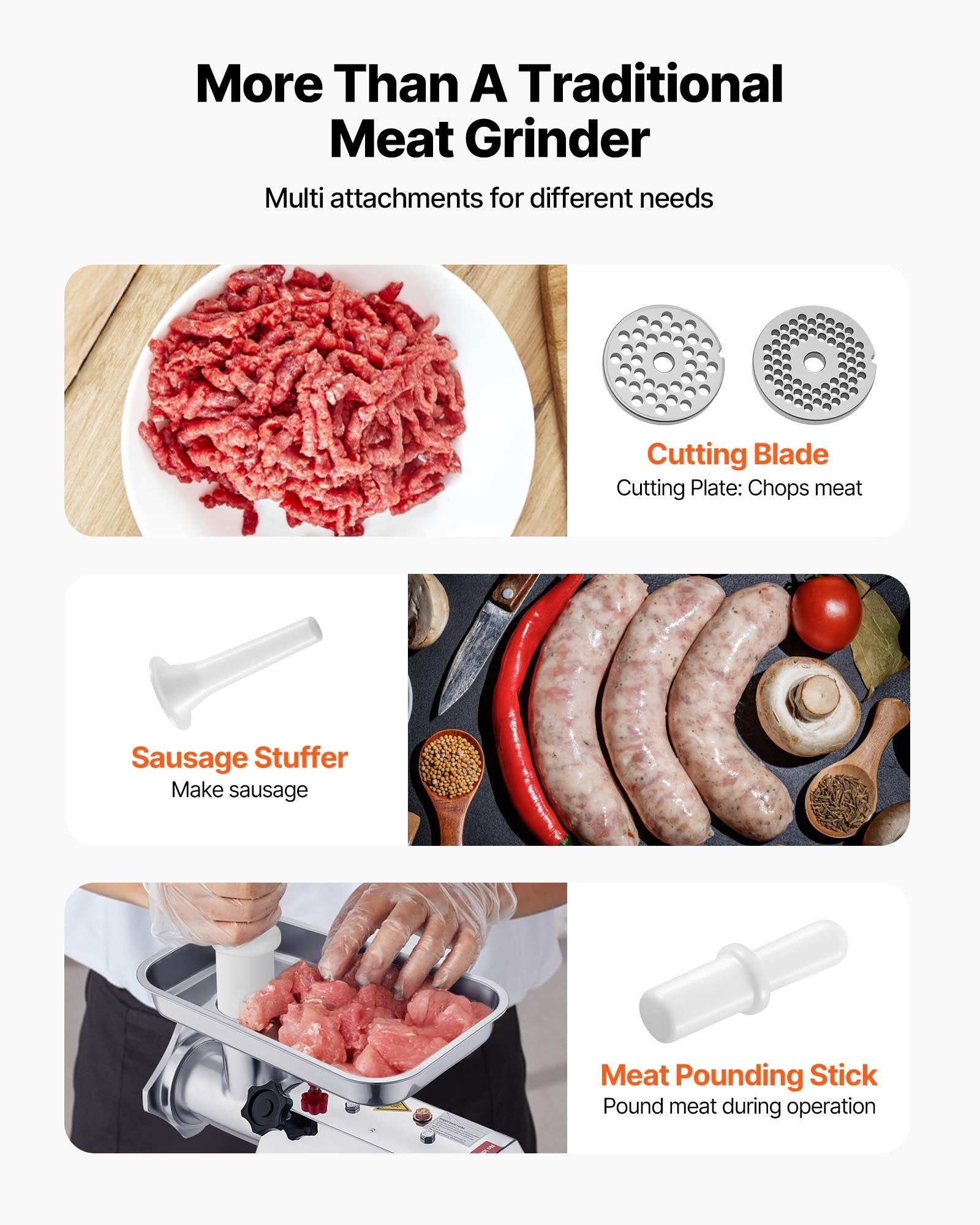 VEVOR Commercial Electric Meat Grinder 9.2 Lbs/Min Sausage Stuffer Maker Kitchen 3