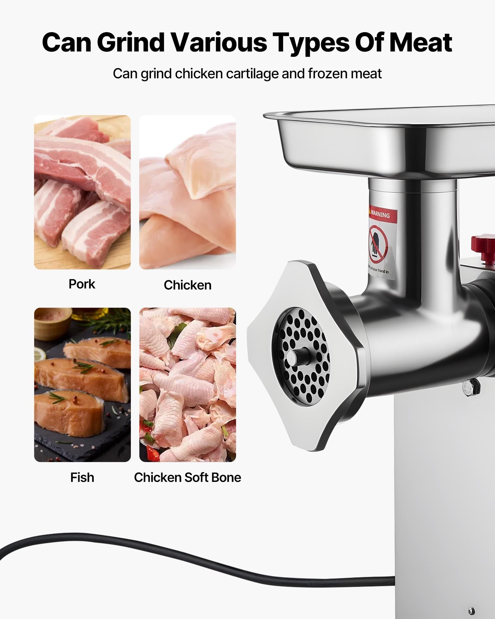 VEVOR Commercial Electric Meat Grinder 9.2 Lbs/Min Sausage Stuffer Maker Kitchen 4