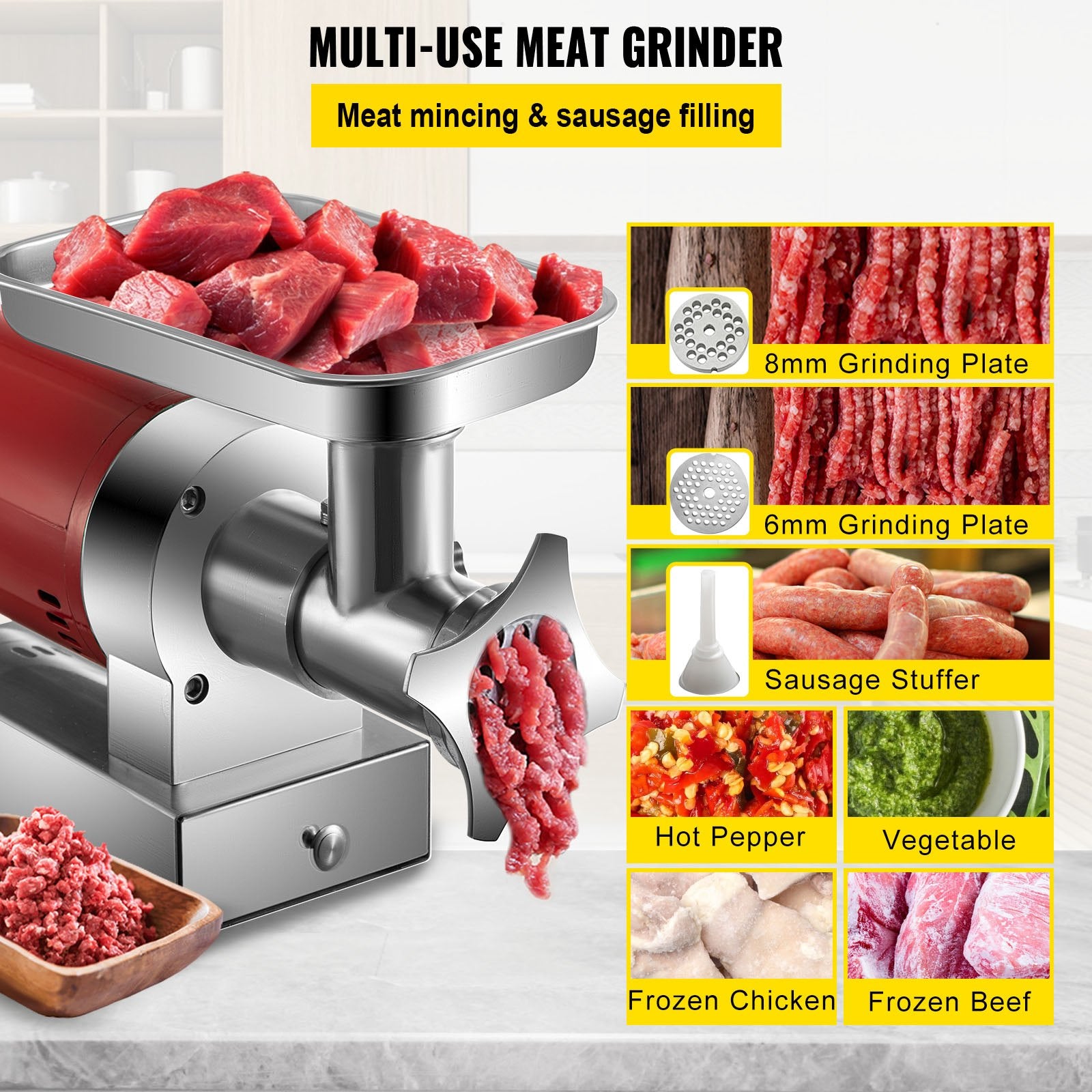 VEVOR Electric Meat Grinder Machine Electric Meat Mincer 661 Lbs/Hour 1100W 4