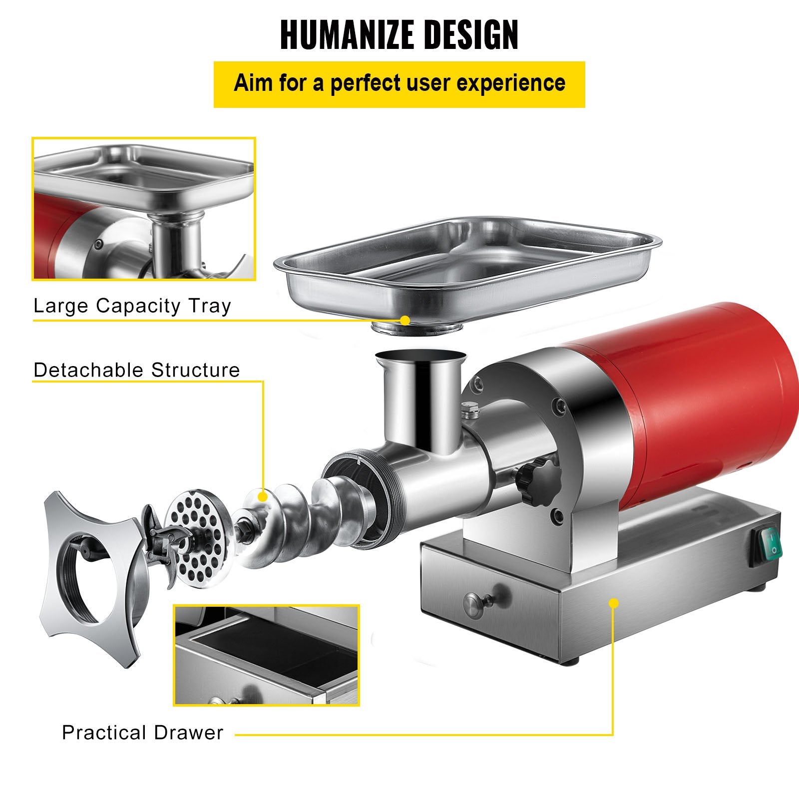 VEVOR Electric Meat Grinder Machine Electric Meat Mincer 661 Lbs/Hour 1100W 5