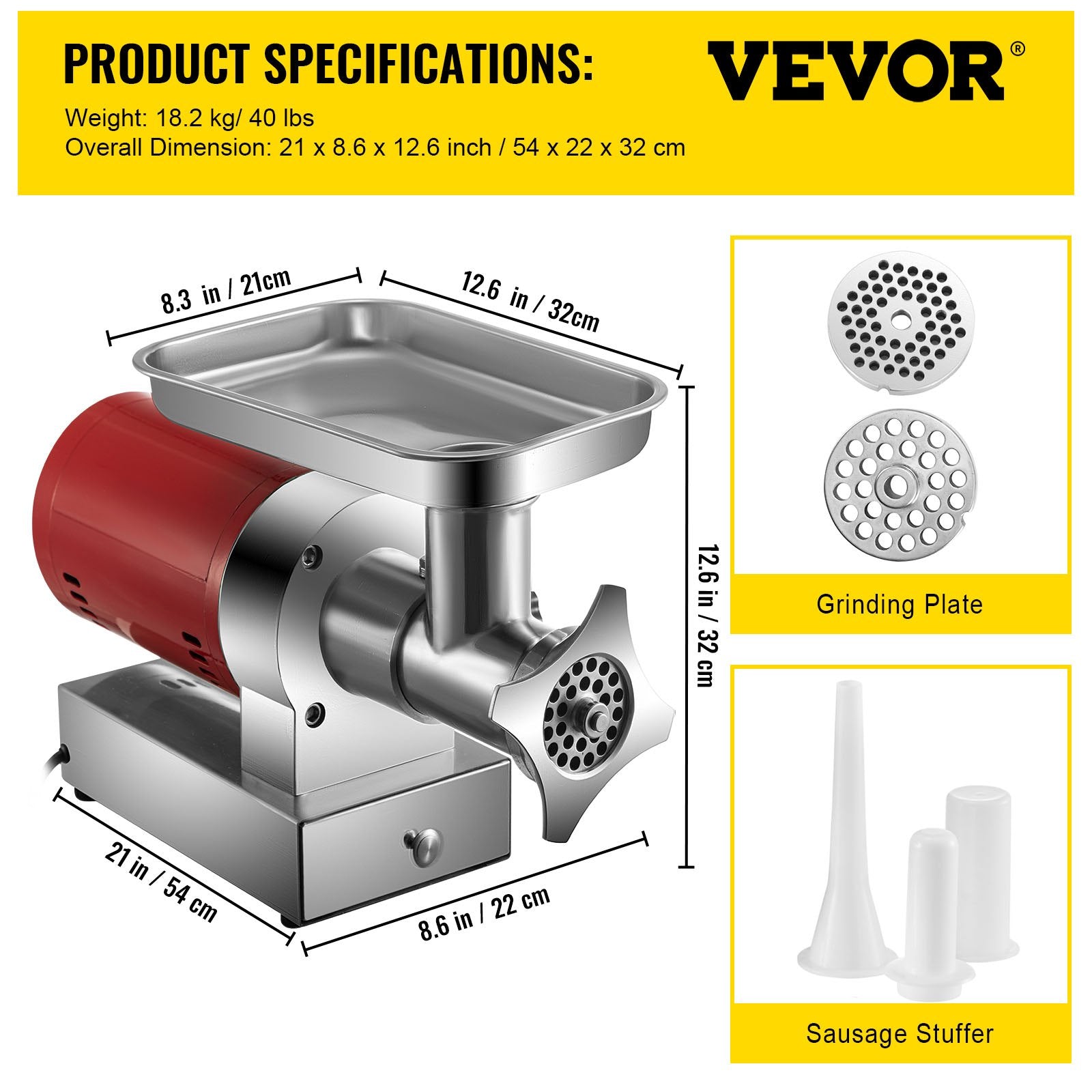 VEVOR Electric Meat Grinder Machine Electric Meat Mincer 661 Lbs/Hour 1100W 6