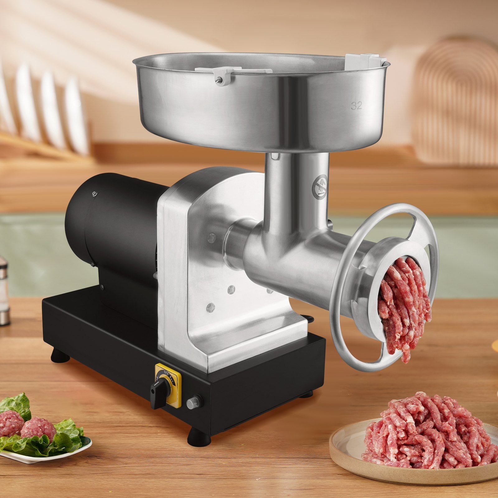 VEVOR Electric Meat Grinder, 9.5 Kg/Min Capacity, Countertop Industrial Meat Mincer w/ Blade, Grinding Plate, Sausage Maker & Kubbe Kit, Carbon Steel Commercial Meat Grinder for Kitchen Restaurant 8