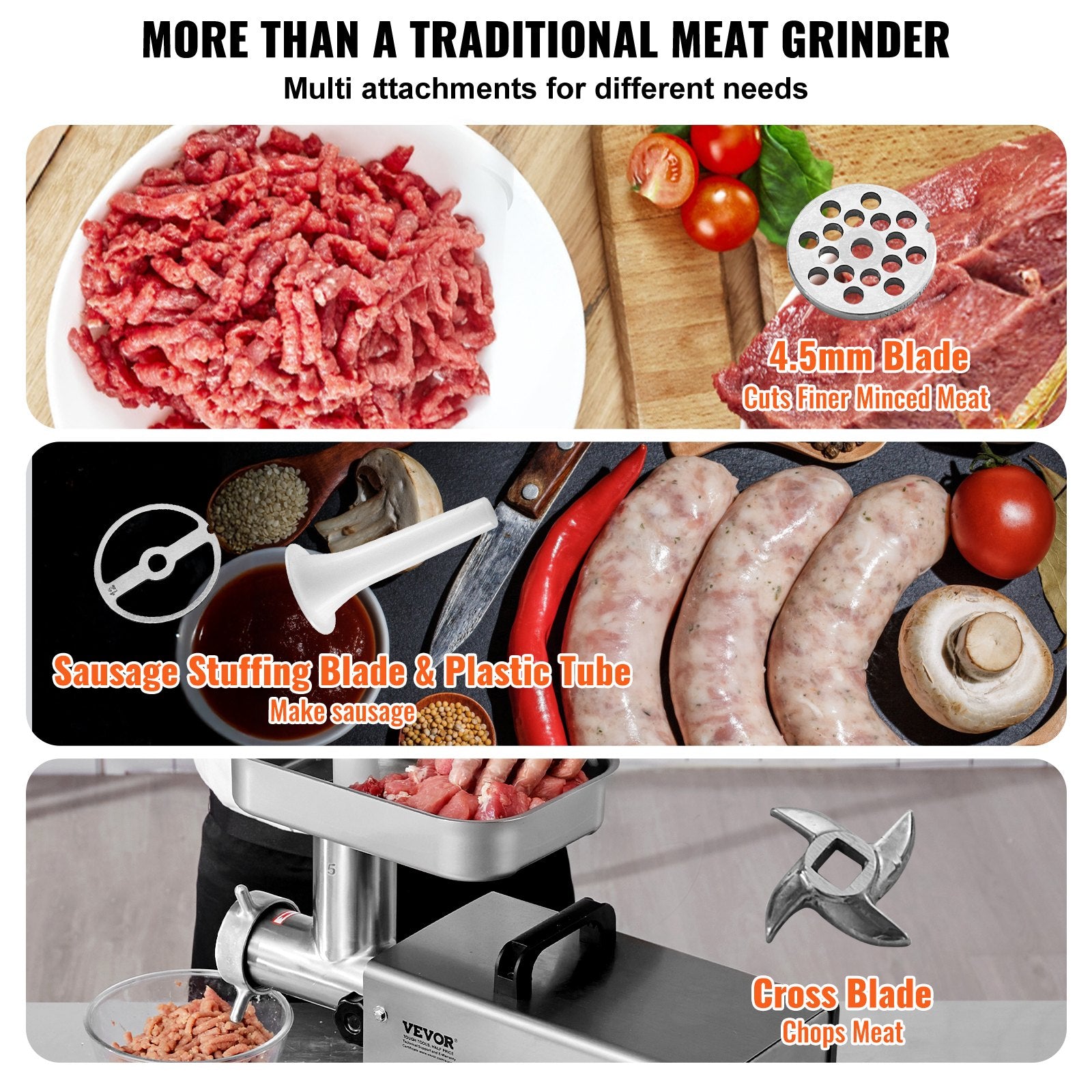 VEVOR Commercial Electric Meat Grinder 5 Lbs/Min Sausage Stuffer Maker Kitchen 3