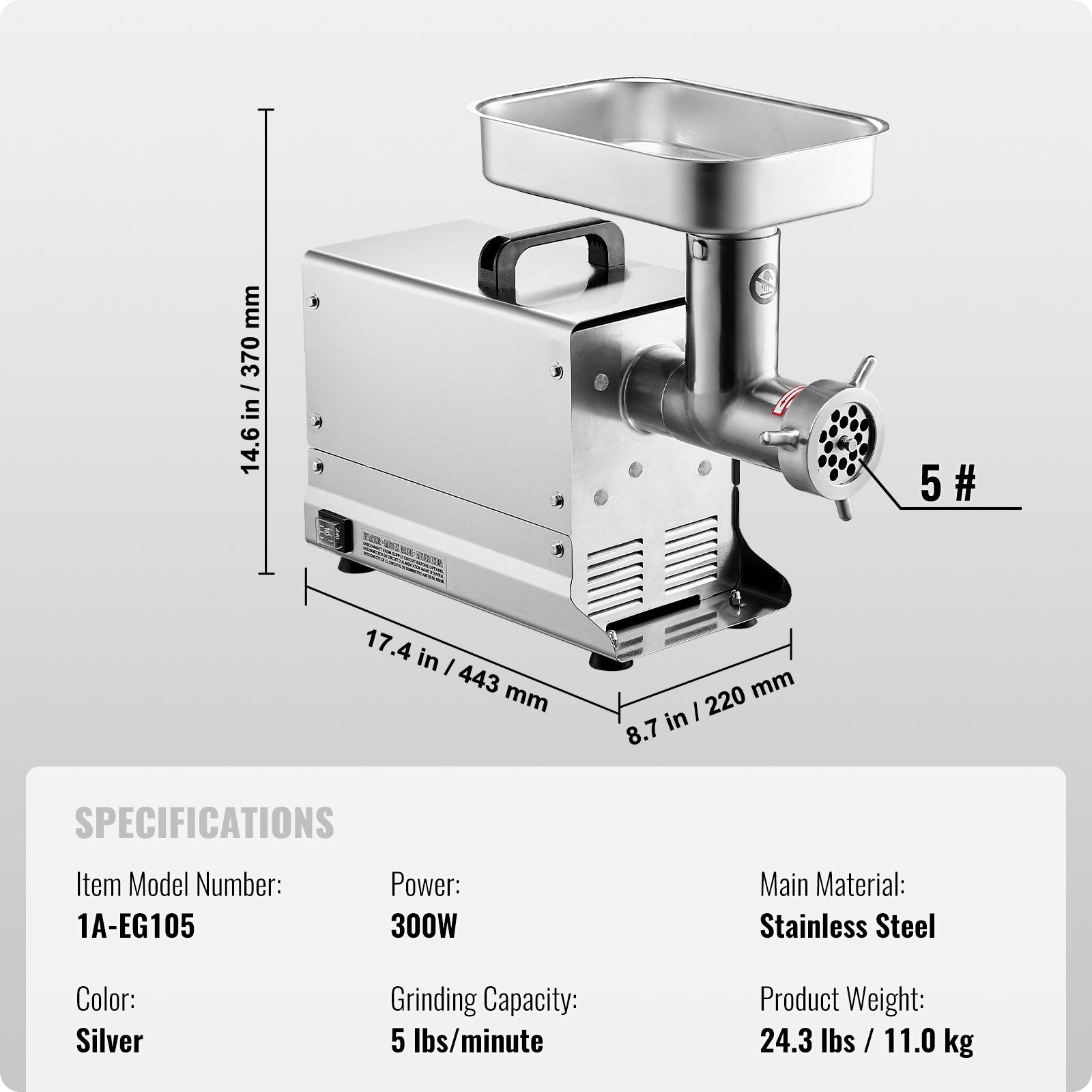 VEVOR Commercial Electric Meat Grinder 5 Lbs/Min Sausage Stuffer Maker Kitchen 7
