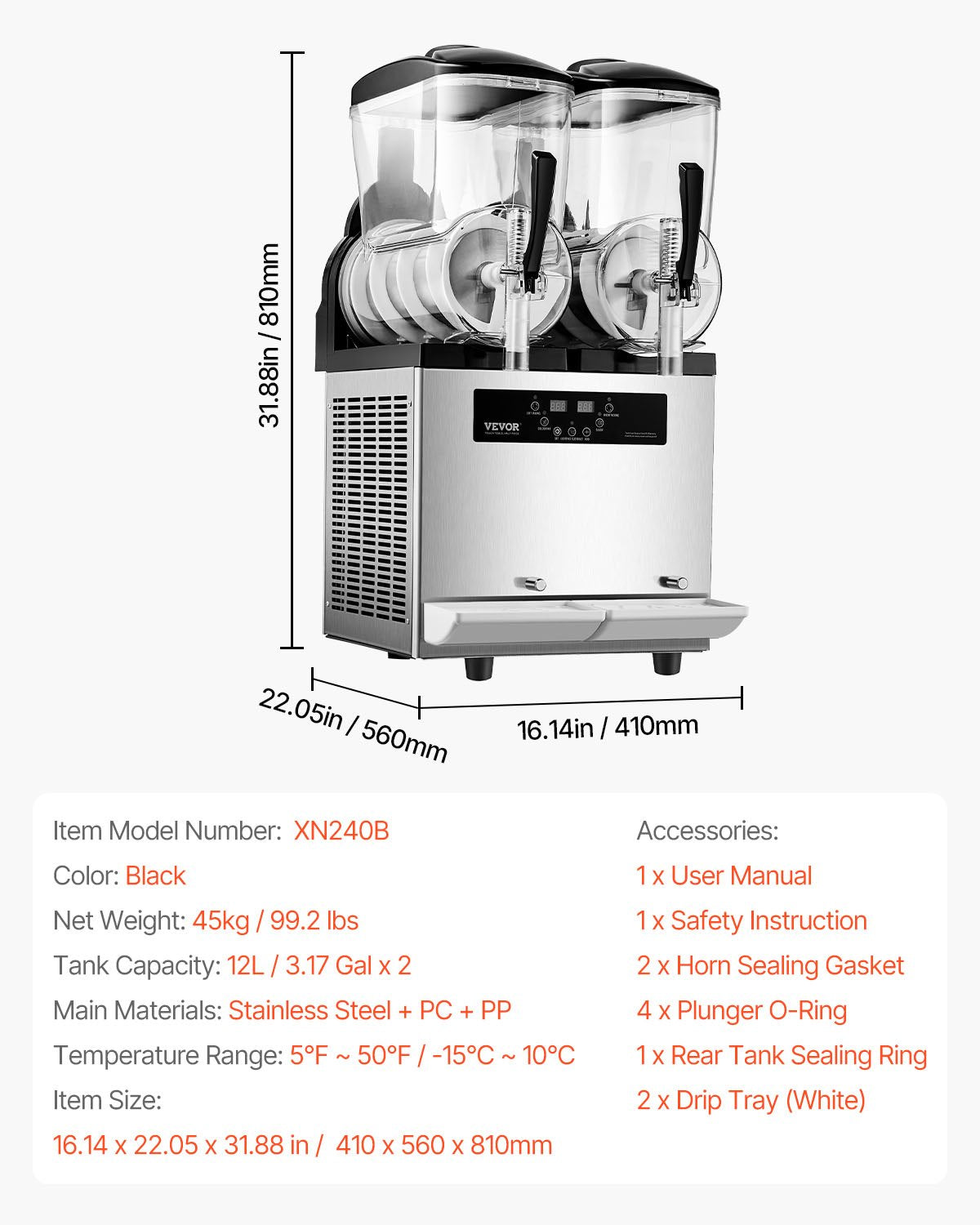VEVOR 12Lx2 Tank Commercial Slushy Machine Margarita Smoothie Frozen Drink Maker 7