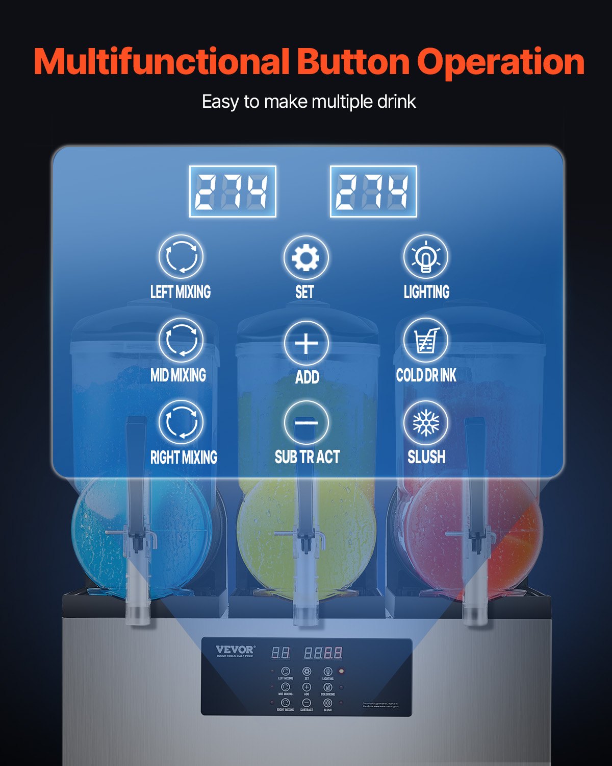 VEVOR 12Lx3 Tank Commercial Slushy Machine Margarita Smoothie Frozen Drink Maker 4