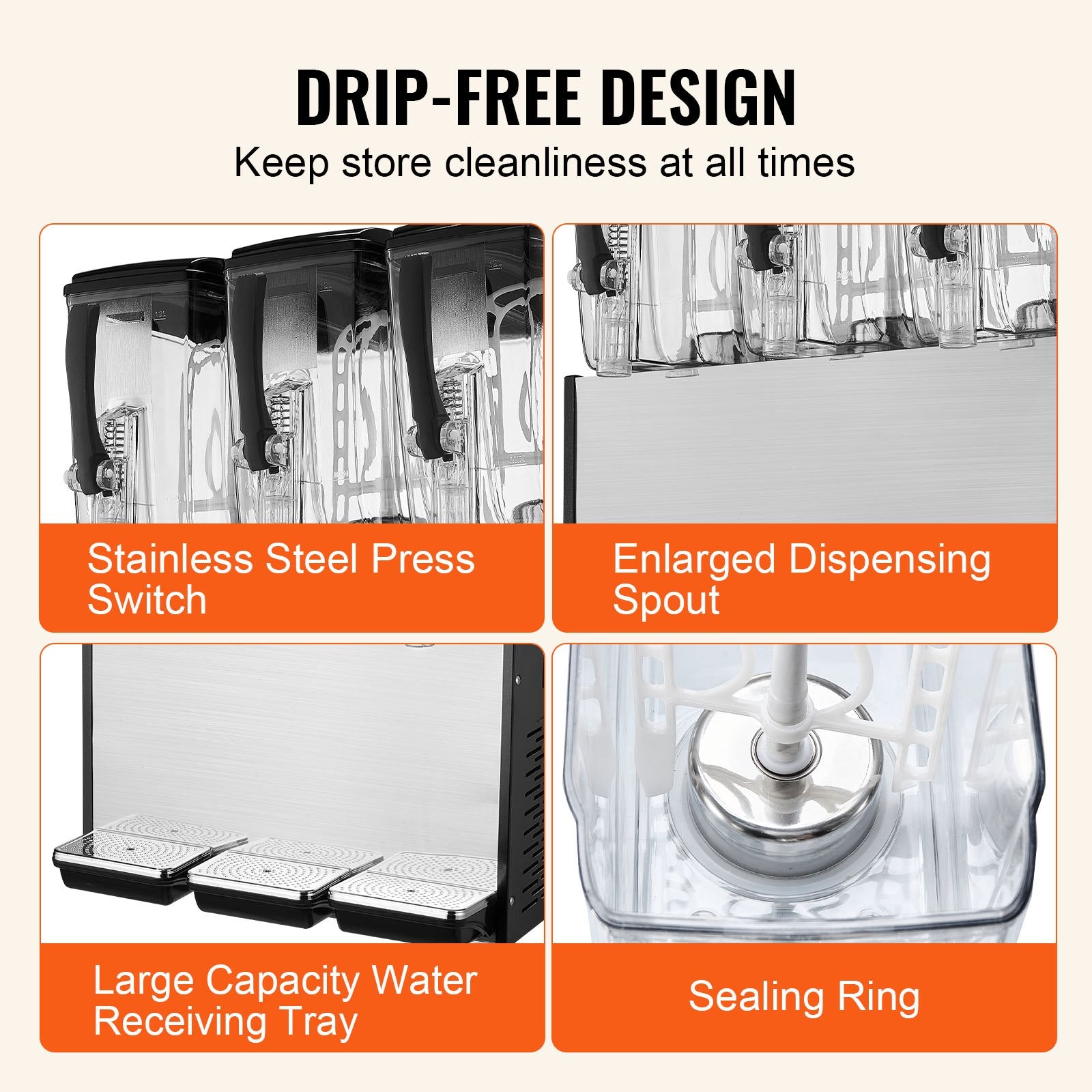 VEVOR Commercial Beverage Dispenser, 3 Tanks 12 L Per Tank Juice Dispenser, 370W Stainless Steel Ice Tea Drink Machine with 7℃-12℃ Cooling Temperature, for Cold Drink Restaurant Bar Party 5