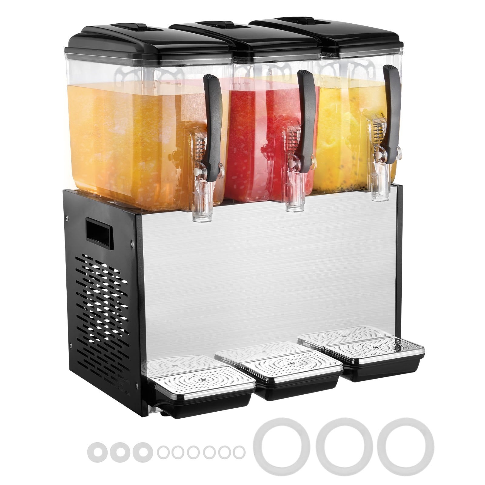 VEVOR Commercial Beverage Dispenser, 3 Tanks 12 L Per Tank Juice Dispenser, 370W Stainless Steel Ice Tea Drink Machine with 7℃-12℃ Cooling Temperature, for Cold Drink Restaurant Bar Party 9