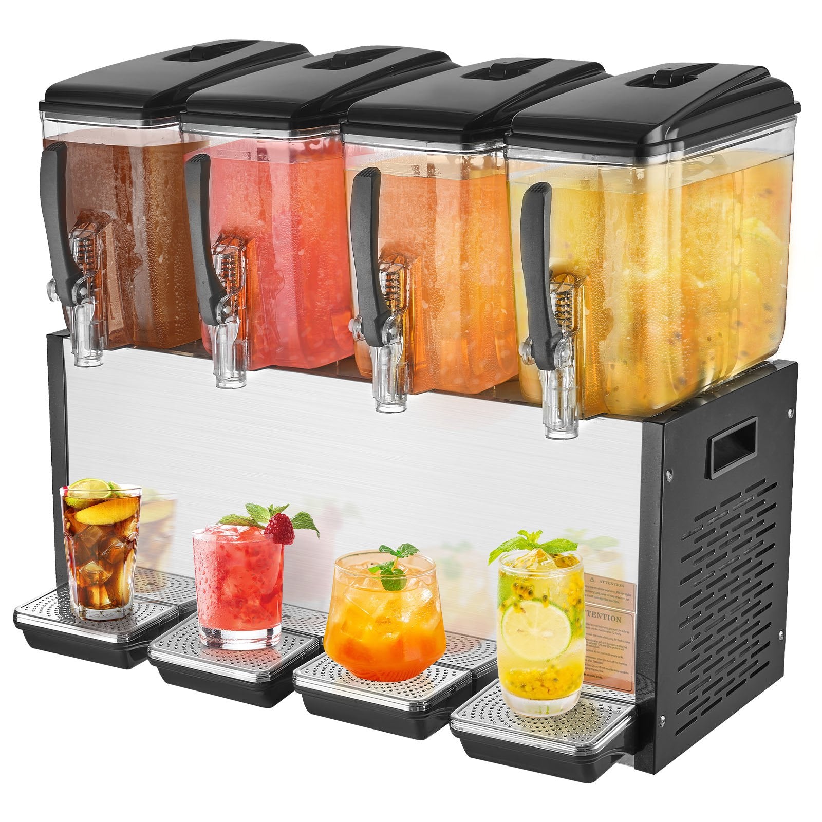 VEVOR Commercial Beverage Dispenser, 4 Tanks 12 L Per Tank Juice Dispenser, 510W Stainless Steel Ice Tea Drink Machine with 7℃-12℃ Cooling Temperature, for Cold Drink Restaurant Bar Party