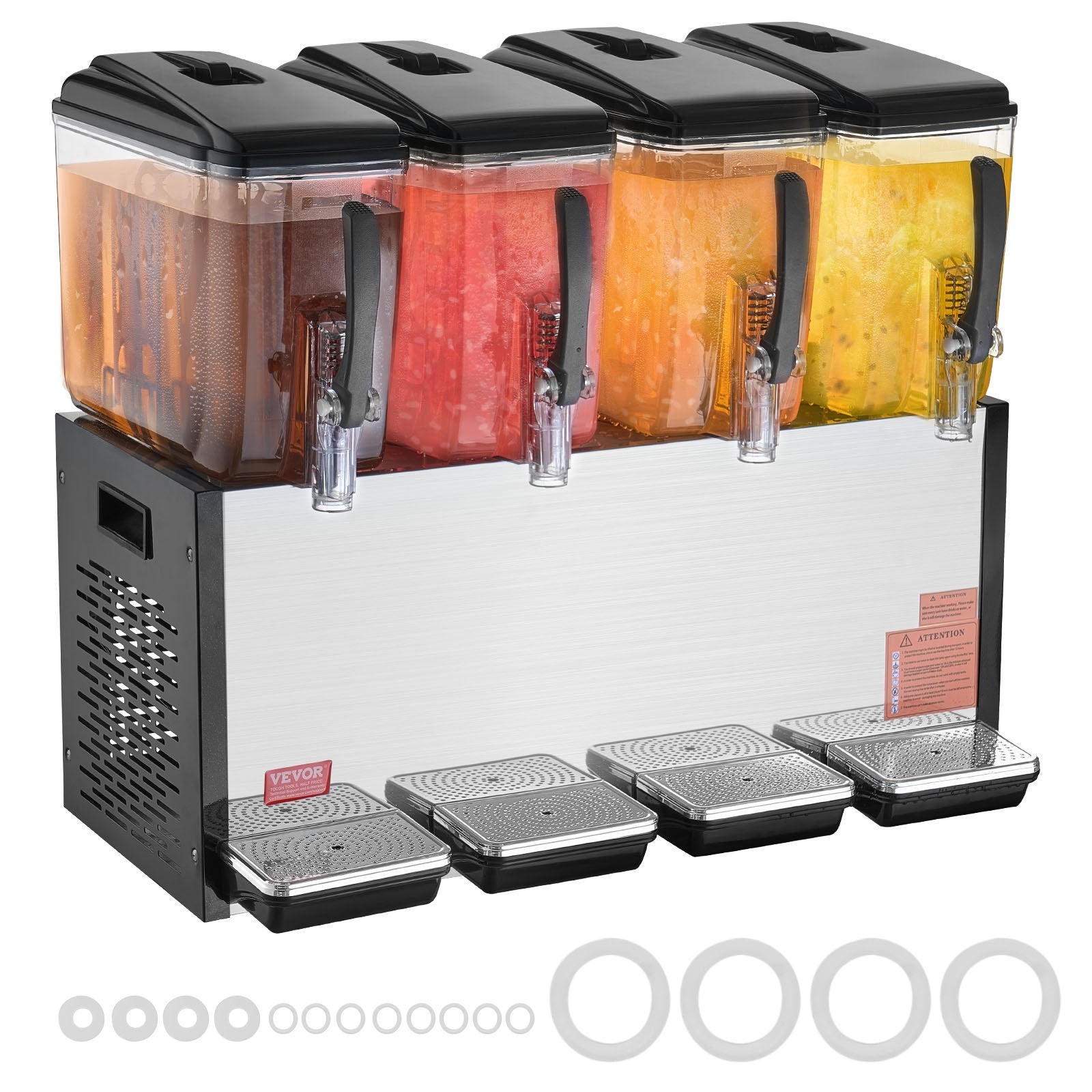 VEVOR Commercial Beverage Dispenser, 4 Tanks 12 L Per Tank Juice Dispenser, 510W Stainless Steel Ice Tea Drink Machine with 7℃-12℃ Cooling Temperature, for Cold Drink Restaurant Bar Party 9