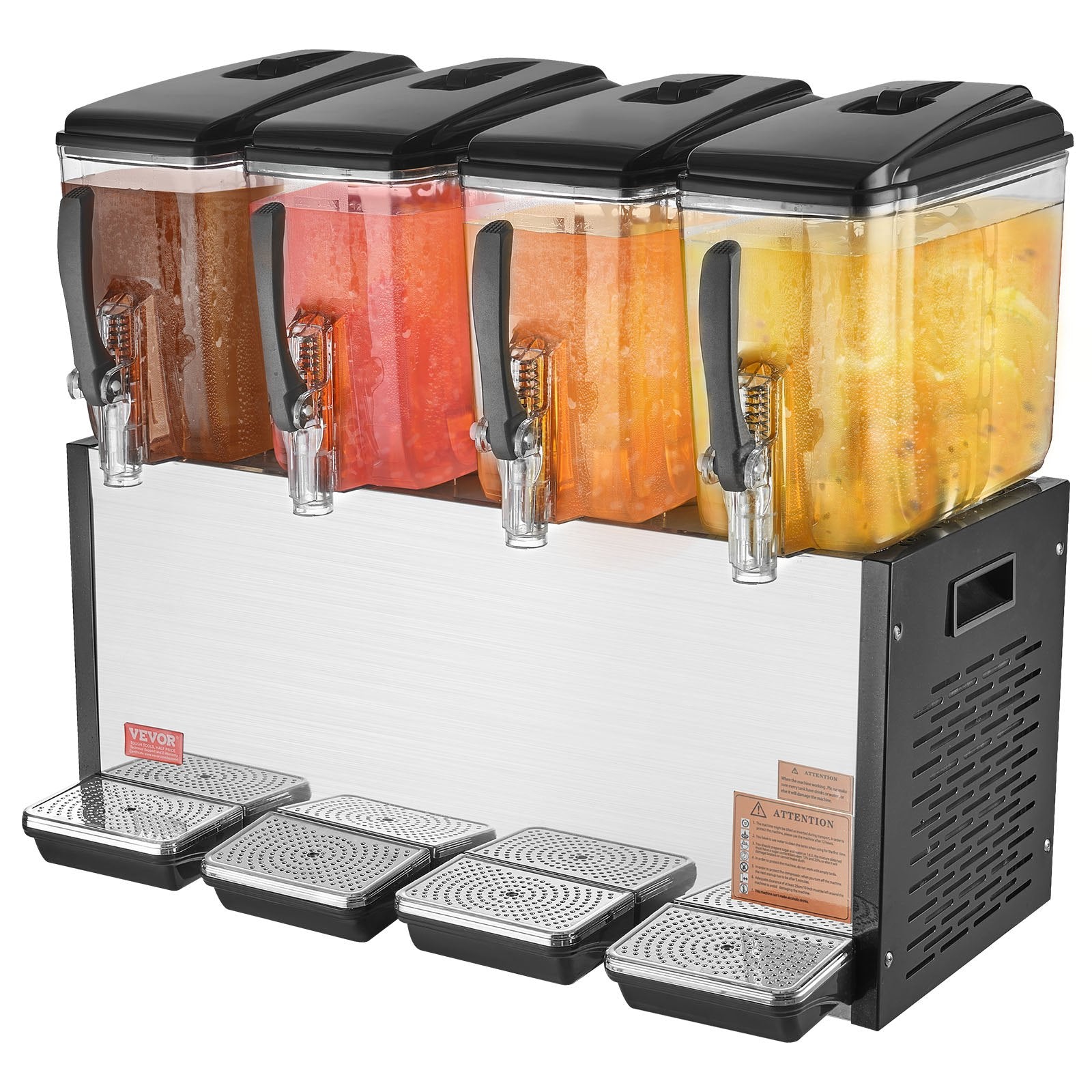VEVOR Commercial Beverage Dispenser, 4 Tanks 12 L Per Tank Juice Dispenser, 510W Stainless Steel Ice Tea Drink Machine with 7℃-12℃ Cooling Temperature, for Cold Drink Restaurant Bar Party 10