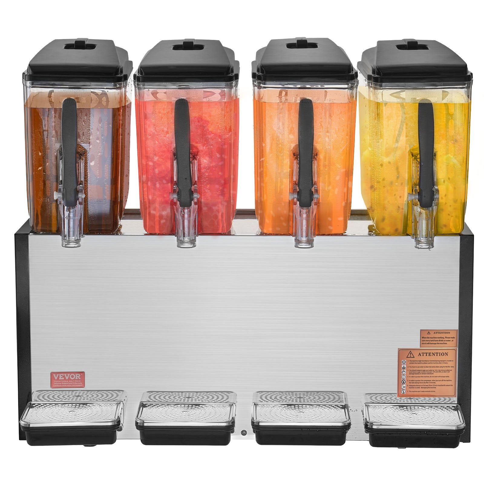 VEVOR Commercial Beverage Dispenser, 4 Tanks 12 L Per Tank Juice Dispenser, 510W Stainless Steel Ice Tea Drink Machine with 7℃-12℃ Cooling Temperature, for Cold Drink Restaurant Bar Party 11