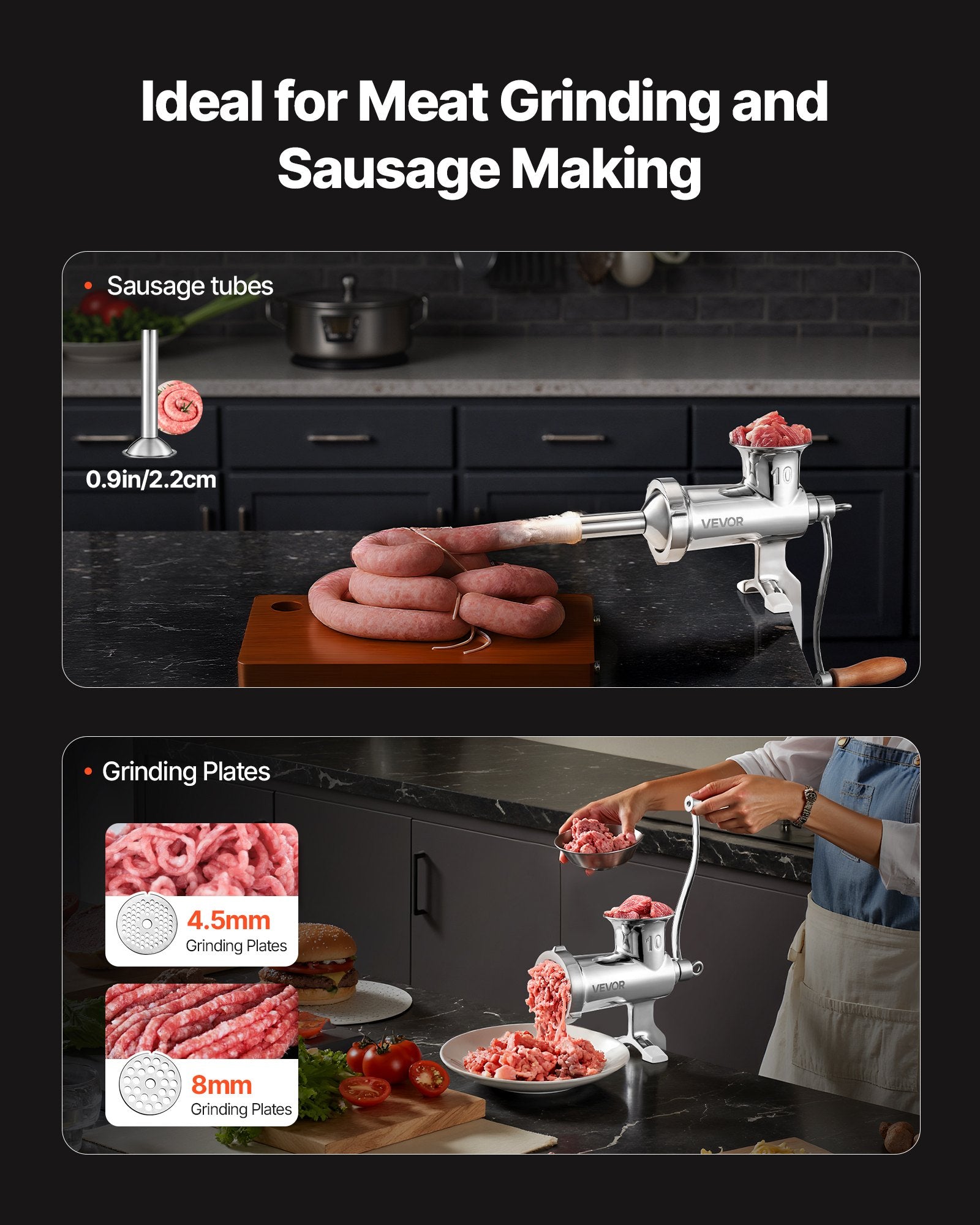VEVOR Heavy Duty Meat Grinder Manual Sausage Filler Stainless Steel with Clamp 4