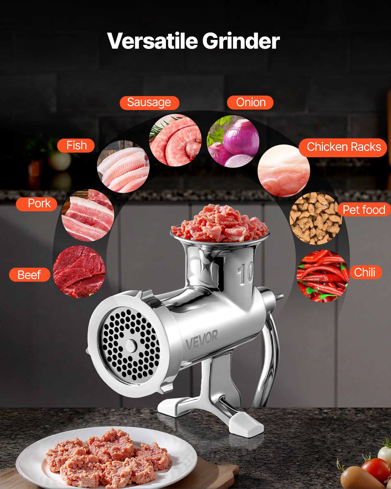 VEVOR Heavy Duty Meat Grinder Manual Sausage Filler Stainless Steel with Clamp 6