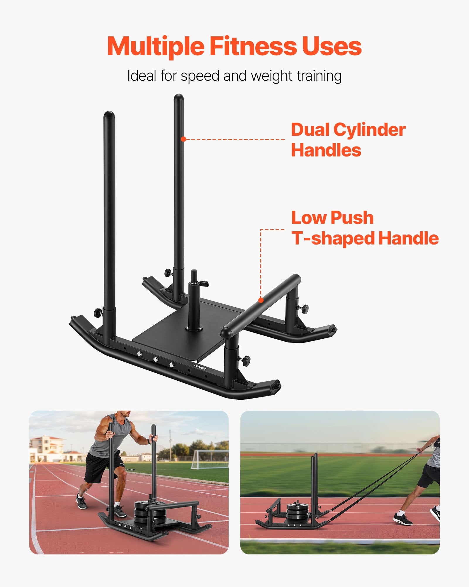 VEVOR Weight Sled, Steel Power Sled, Fitness Strength Training Sleds for Athletic Exercise Speed Improvement, Workout Fitness Equipment with Handle, Compatible with 25/51 mm Weight Plates, Black 3